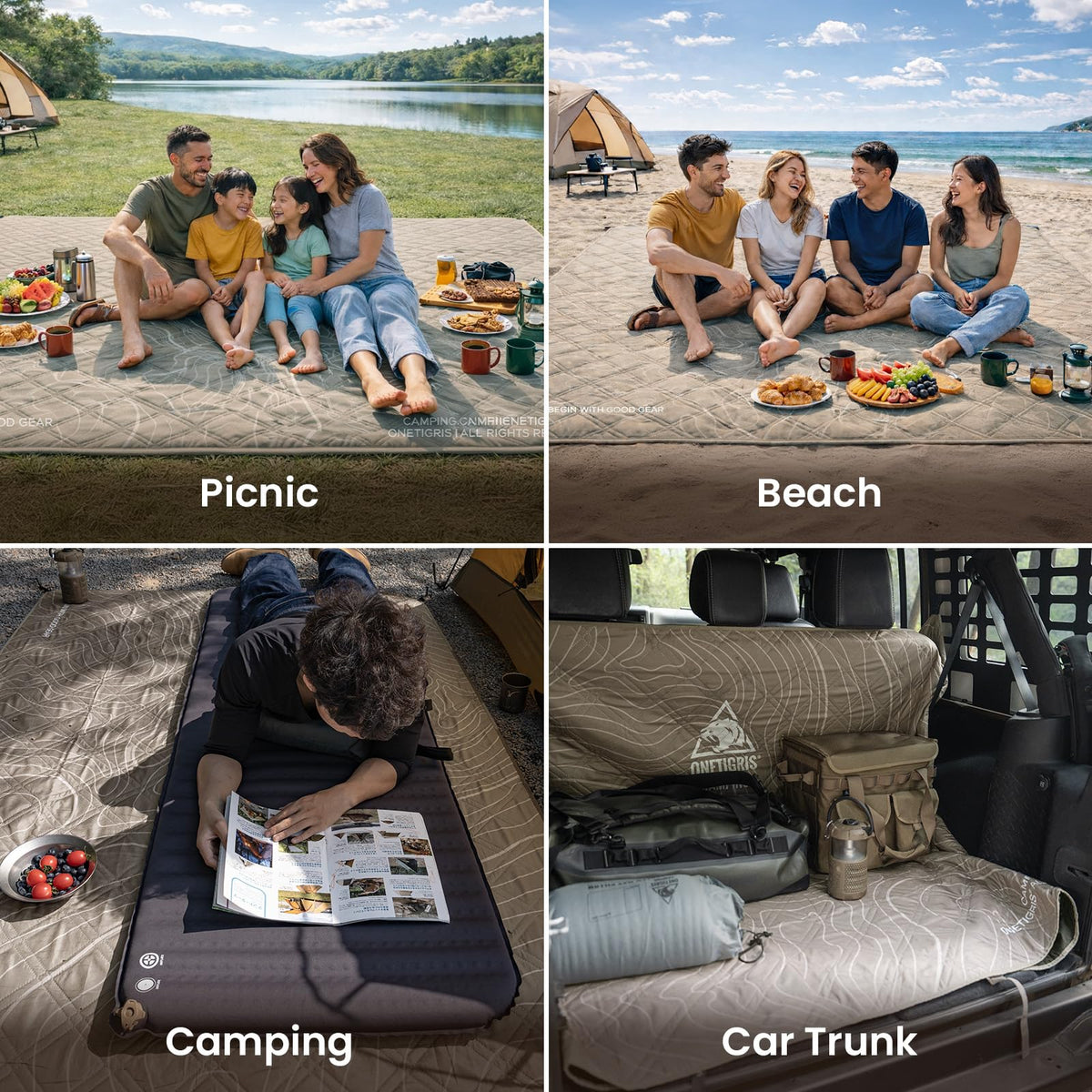 ONETIGRIS CAMPING Waterproof Picnic Blanket, Large Outdoor Camping Blanket, Sandproof Beach Mat, Portable Picnic Mat for Beach, Park & Camping