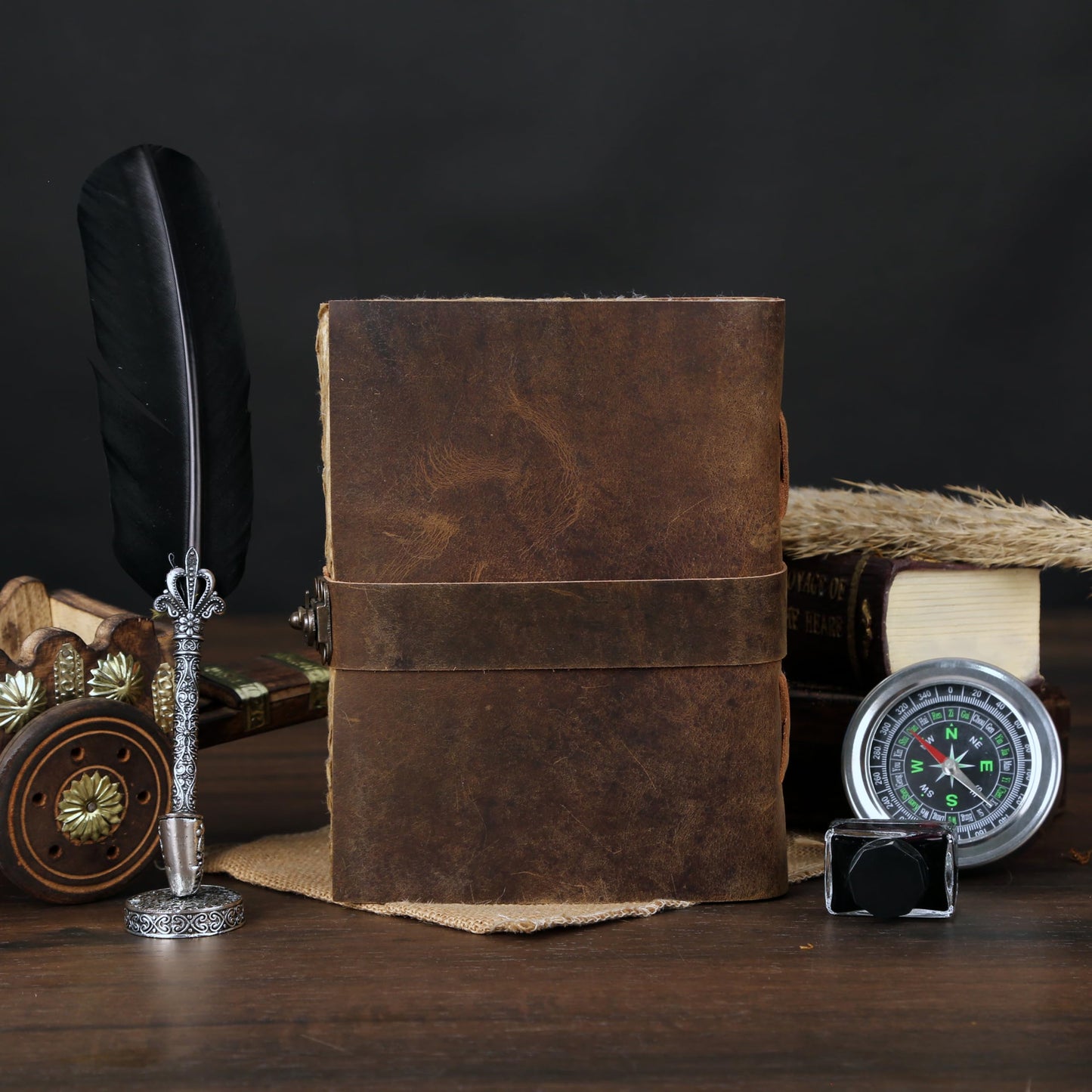 Leather Journal with Deckle Edge Paper 8x6 inch and Vintage Key/Handmade Writing Notebook Diary/Bound Daily Notepad for Men & Women Medium, Sketch/Writing pad, for Artists