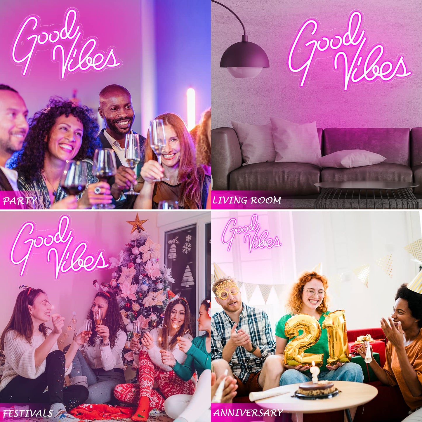 Ethereal Lomoer Good Vibes Neon Sign, Neon Signs for Wall Decor, Pink Neon Lights for Bedroom, led neon signs for Room & Party Decor, USB Powered Neon Lights Signs for Lover, Friends