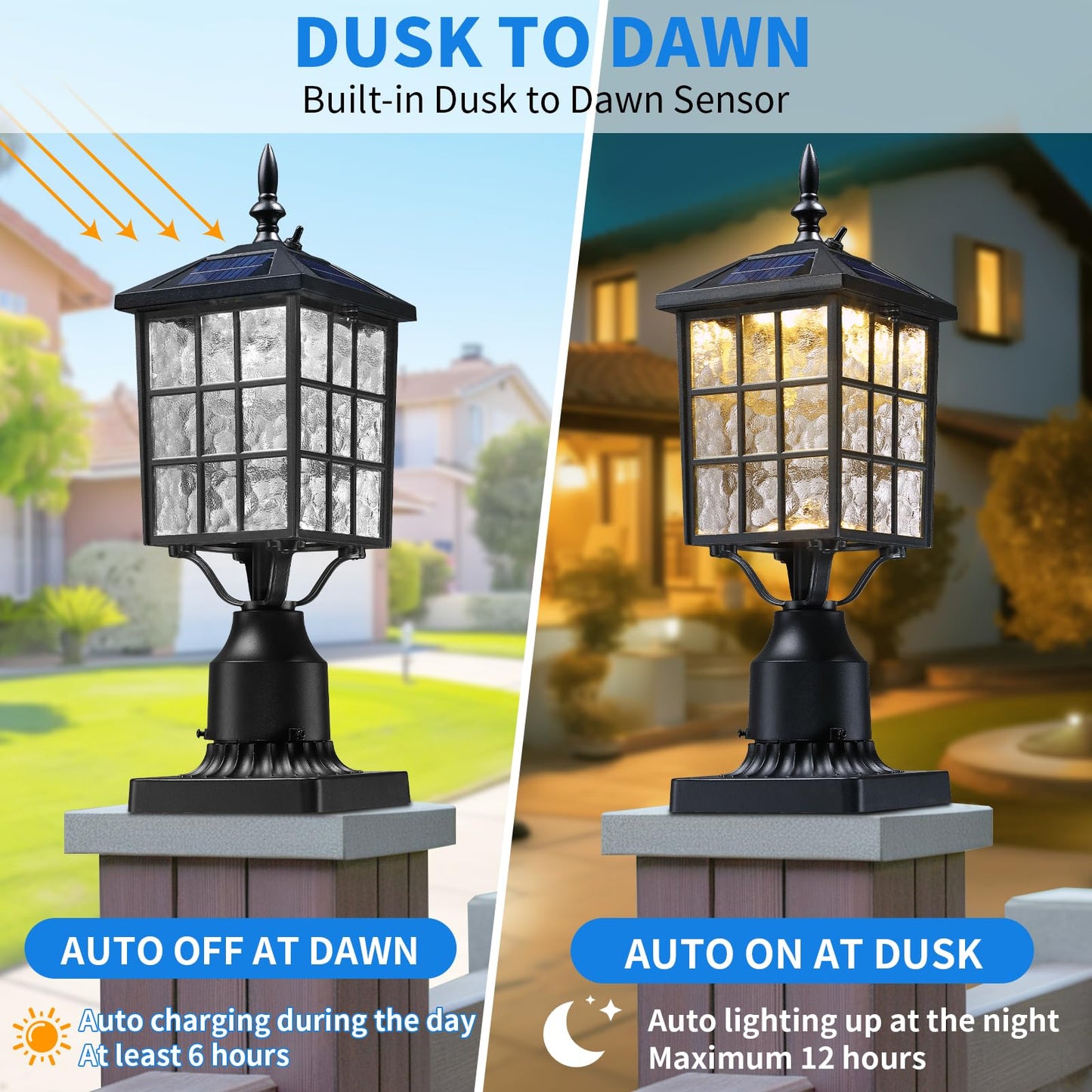 YSN 16.5" Solar Post Lights Outdoor, Dusk to Dawn Outdoor Post Lights Solar Lamp Post Light, Black Solar Pole Light Outdoor with Base, Waterproof Solar Light Posts for Outside Yard Garden, 1 Pack