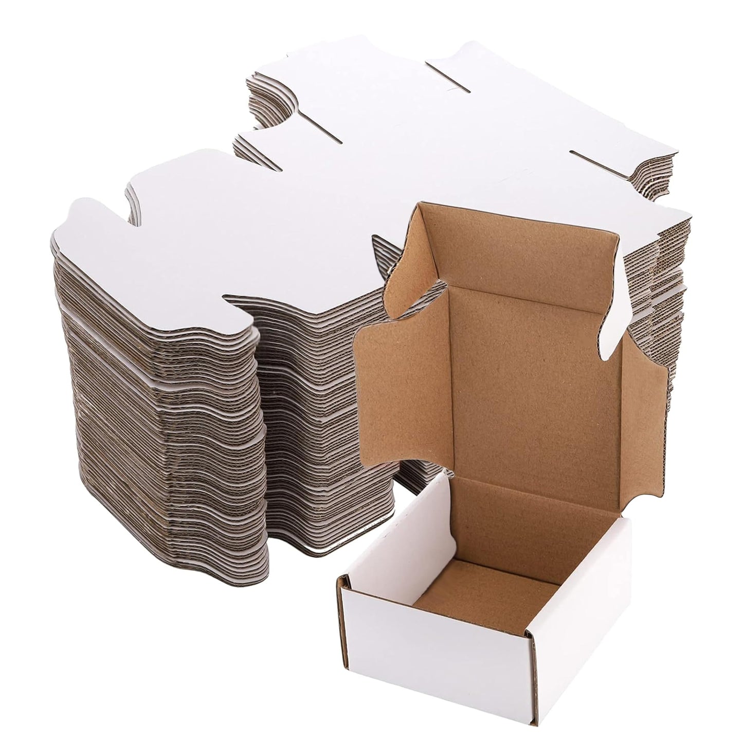 Cedilis 75 Pack Corrugated Mailer, 4x4x2 Inches Shipping Boxes, Small Cardboard Box for Shipping Mailing and Storing, Recyclable, Crush Proof, Oyster White