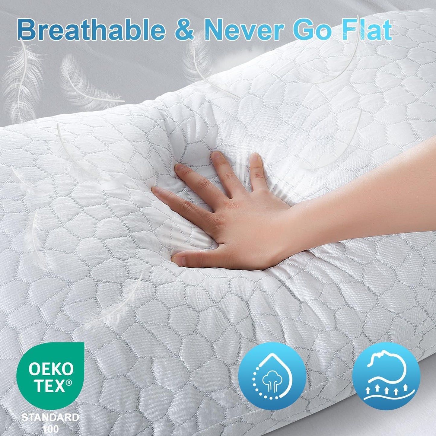 Cooling Memory Foam Pillow for Sleeping, Adjustable Shredded Memory Foam Bed Pillow, Breathable Cooling Fabric Cover, Soft & Supportive Pillow for Side Back Stomach Sleepers, Queen Size 1-Pack