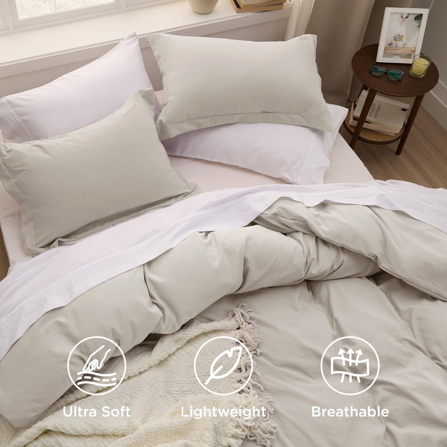 Bedsure Oversized King Duvet Cover - 3 Pieces Prewashed Cotton-Like Extra Soft Bedding Set, Includes 1 Duvet Cover 120x98 Inches with Zipper Closure & 2 Pillow Shams, Linen, Comforter Not Included