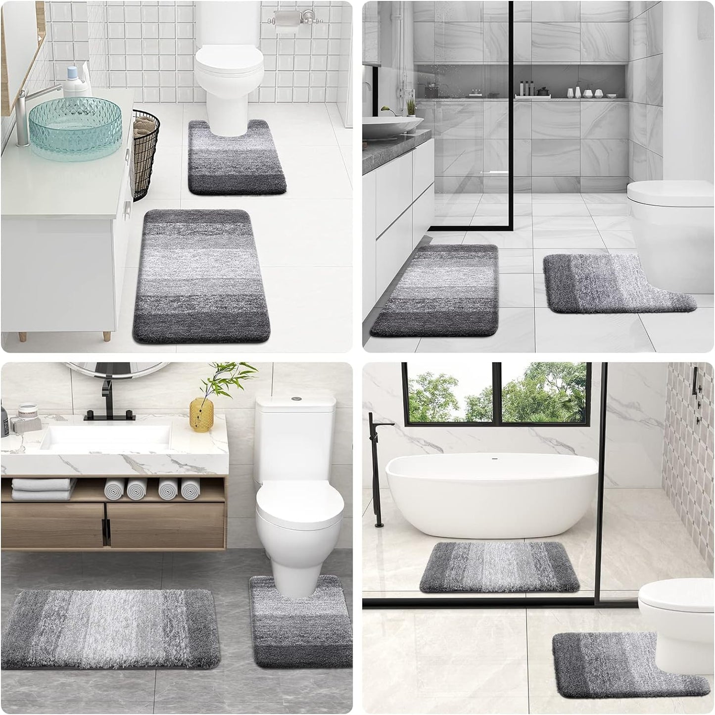 OLANLY Luxury Bathroom Mat Set 2 Piece, Soft Microfiber Absorbent Bath Mat and U-Shaped Contour Toilet Mat, Non-Slip Bathroom Rug Set, Machine Wash, Bath Mats for Bathroom, (24"x16"+24"x20", Grey)