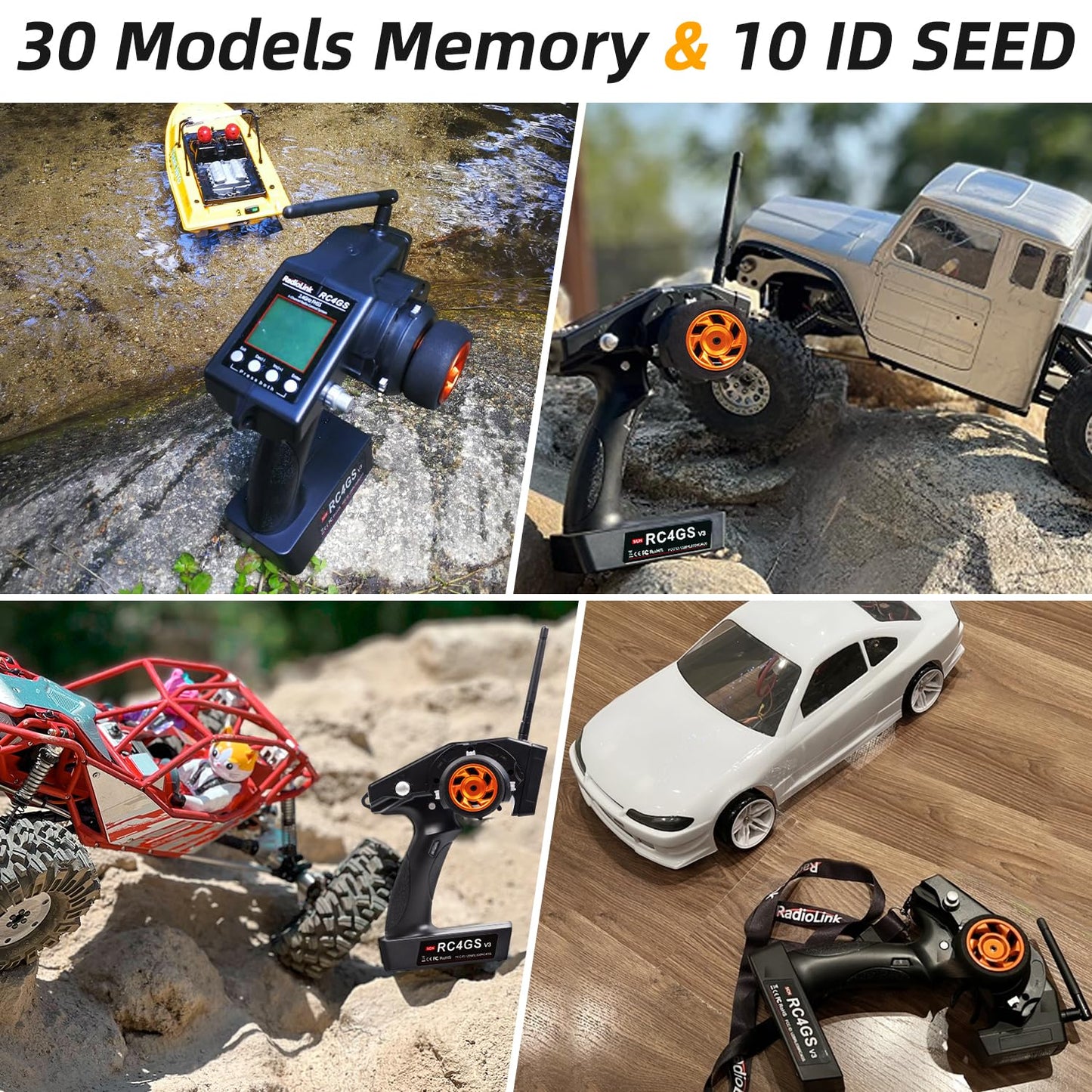 Radiolink RC4GS V3 5 Channels 2.4GHz RC Transmitter and R6FG Gyro Receiver, 30 Models Memory Surface Remote Controller for Crawler, Truck, Car, Drifting and Boat