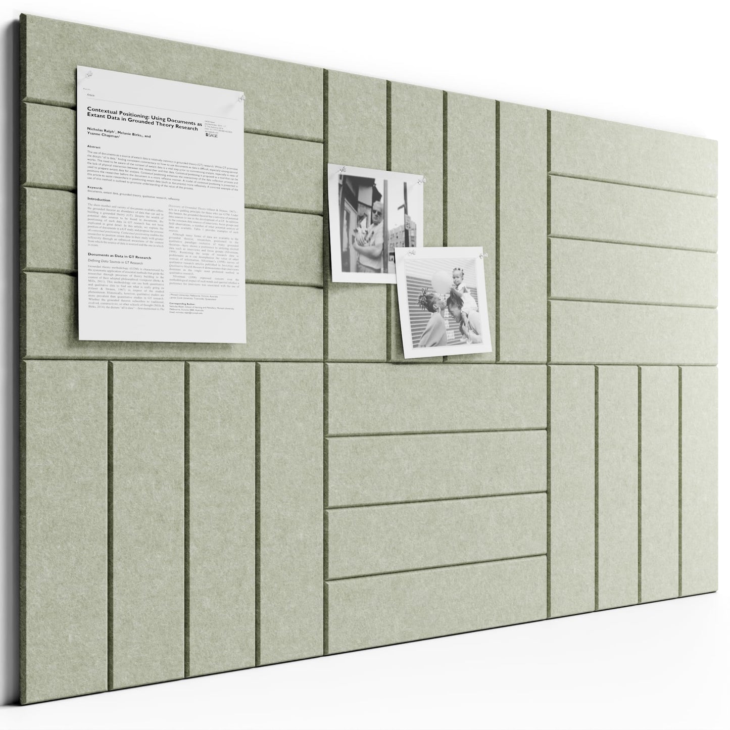 Bumusty Large Felt Bulletin Board, Cork Board Alternative, 6-Pack Bold Stripe Felt Wall Tiles with 30 Push Pins and 40 Adhesive Tabs, Ideal for Office, Home & Classroom, Sage