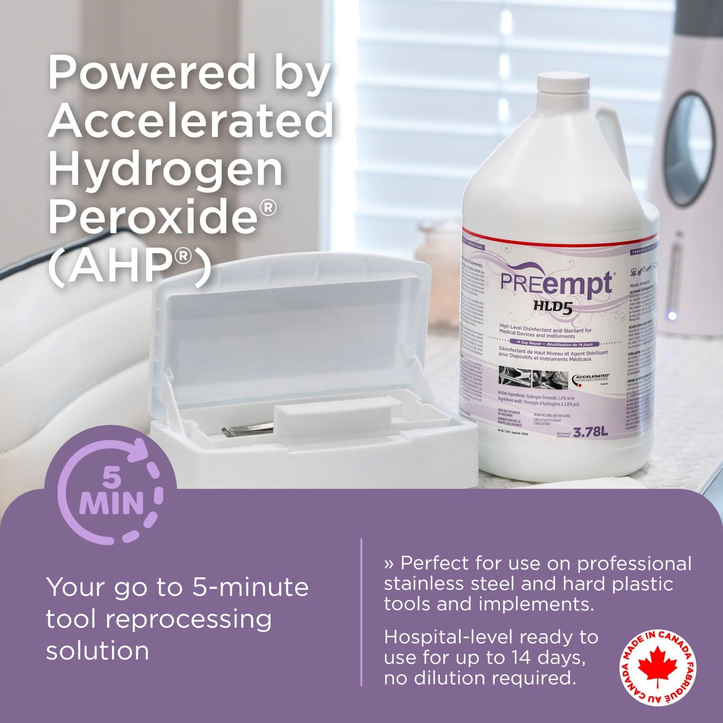 PREempt HLD5 High-Level Disinfectant for Reusable Spa, Salon and Nail Tools and Implements (3.78L) (1 Bottle)