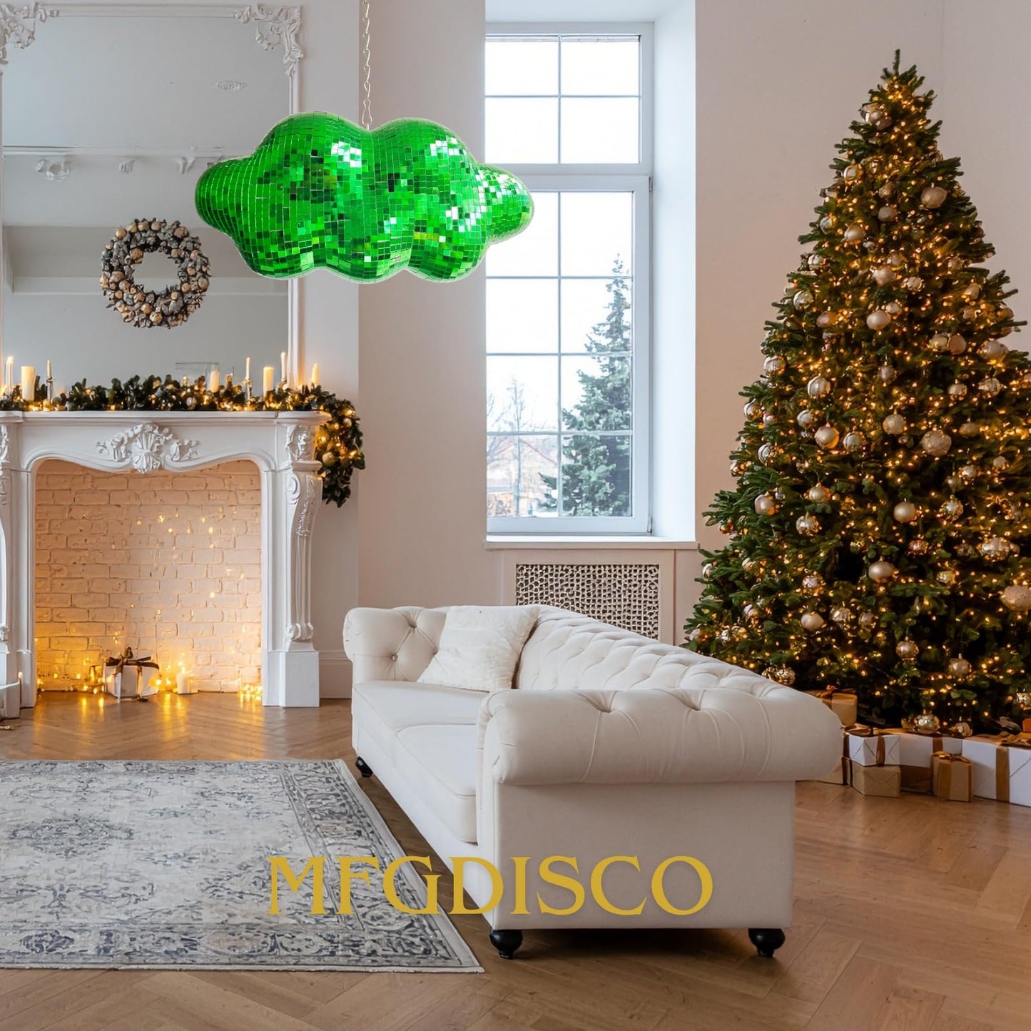 MFGDISCO Disco Ball Cloud Shaped, Cute Hanging Party Mirror Decor with Chain, Retro Light Reflective Ball for Party Home Decor, Disco Mirror Ornaments, Design Patent, Green