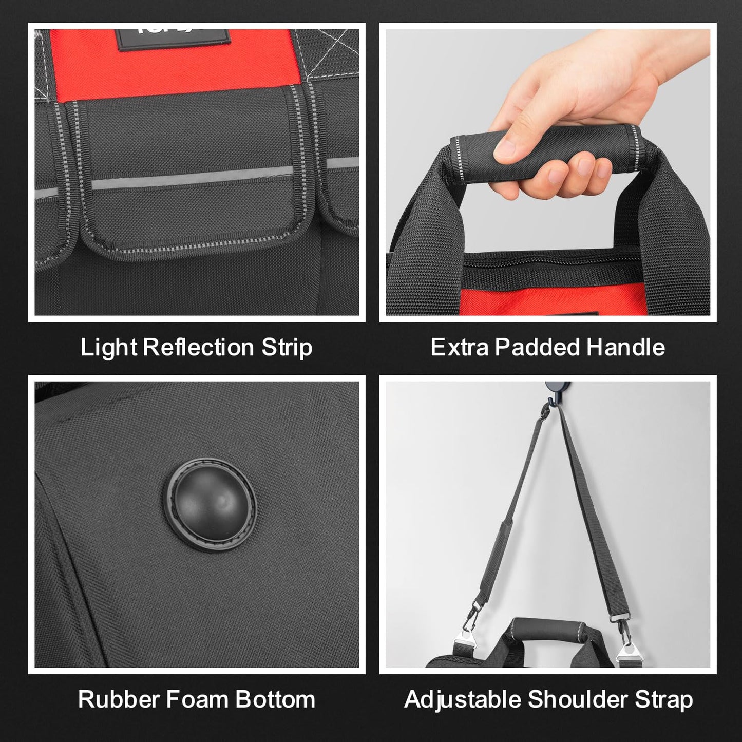 TOPEX 16-inch Tool Bag Multi-pocket Tool Organizer High Bearing Wide Mouth Tool Bag with Adjustable Shoulder Strap with 8 Pockets for Cars, Drill, Garden, Electrician, Technicians
