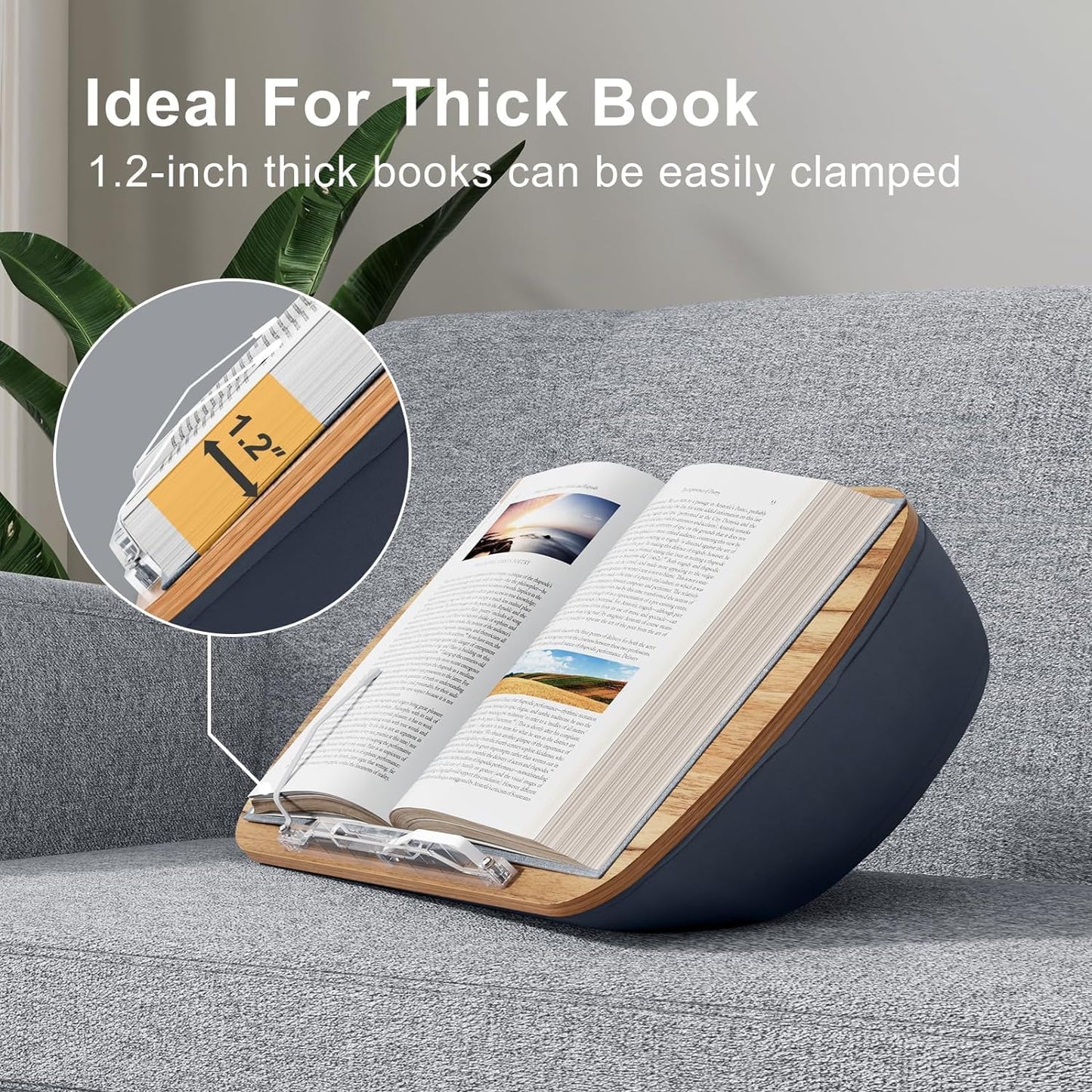 Lap Beanbag Book Stand for Reading, Comfortable Pillow Book Holder for Sofa, Bed, Desk, Hands-Free, Minimize Neck Strain, Gift for Book Lovers, Compatible with Laptop and Tablet (Gray)