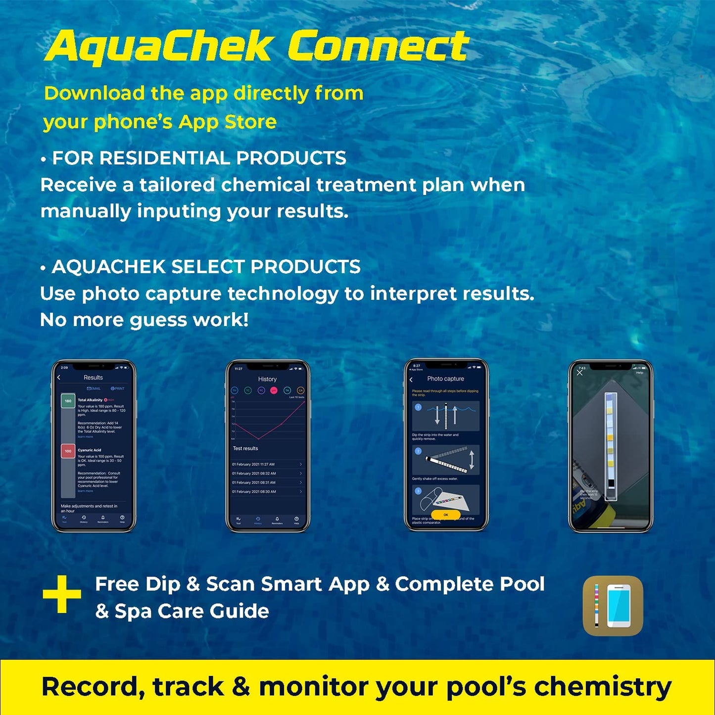 AquaChek 511244-02 Yellow 4-in-1 Free Chlorine Test Strips (2 Pack)