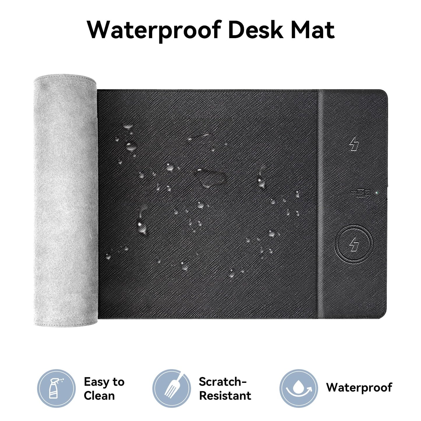 Wireless Charging Mouse Pad, 31.5"x11.7" XL Large Office Desk Pad with Ultra-Smooth Surface,Non-Slip Base, Classic Black Waterproof Computer Desk Mat for MacBook, PC, Laptop