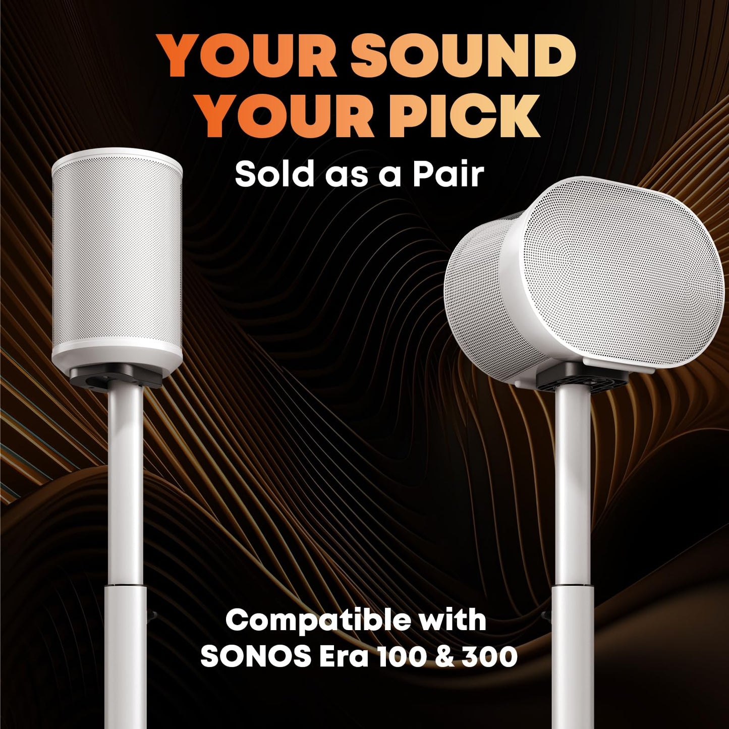 Speaker Stands for Sonos Era-100 & Era-300 - Height Adjustable Floor Stands 29.1''–39'', Dual-Mount Base for Space-Saving Placement, Concealed Cable Management, 11 lbs Max Load, 1 Pair, White