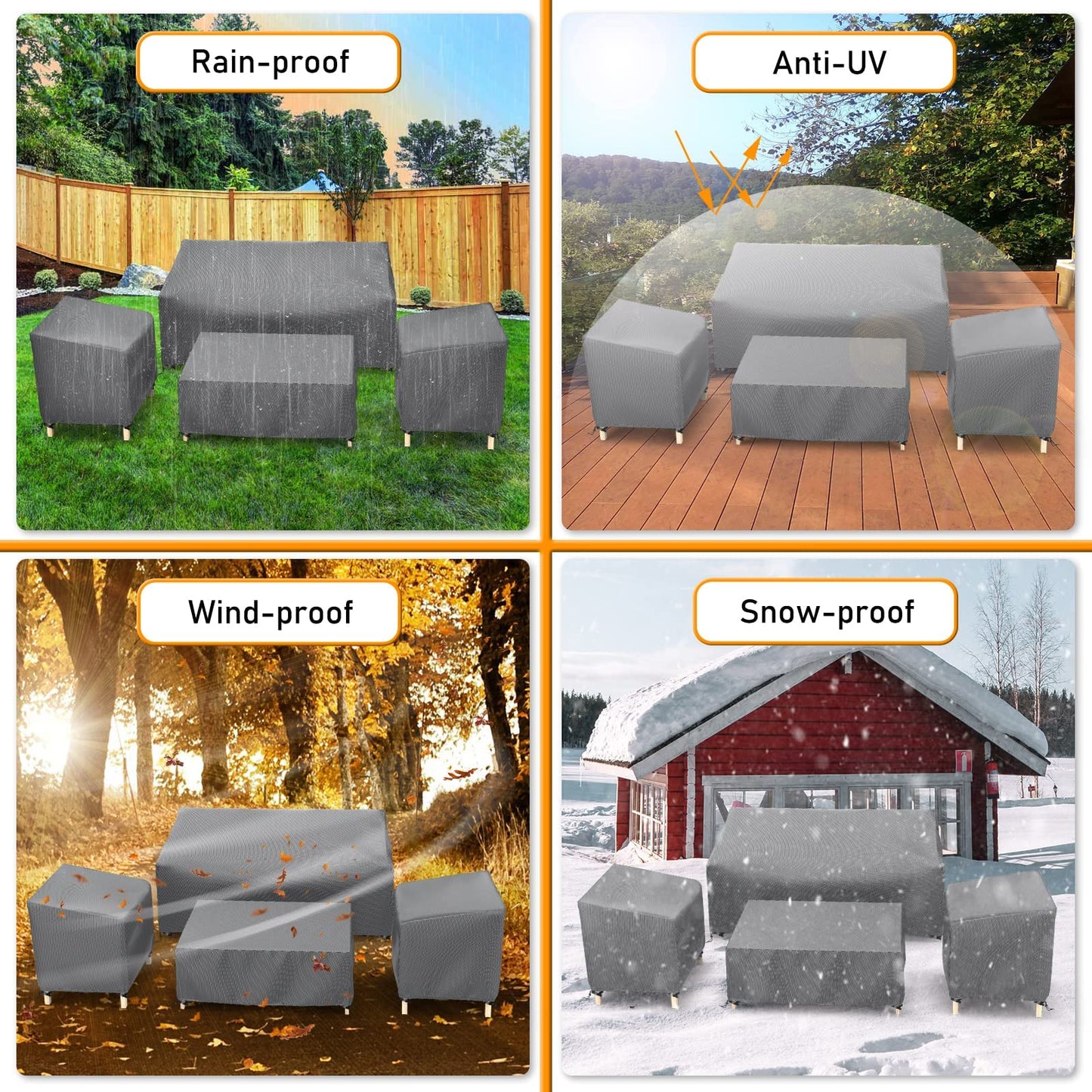 STARTWO Outdoor Waterproof Patio Furniture Covers 4-Piece Set for Chairs 32in, Loveseat 56in, Coffee Table 45in, Heavy Duty, Grey