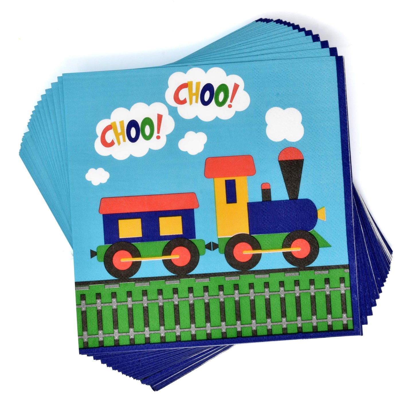 Train Party Supplies Tableware Set 24 9" Plates 24 7" Plate 24 9 Oz. Cups 50 Lunch Napkins Disposable Paper for All Aboard Choo Choo Birthday Decorations Dinnerware Trains Theme Decoration Railroad