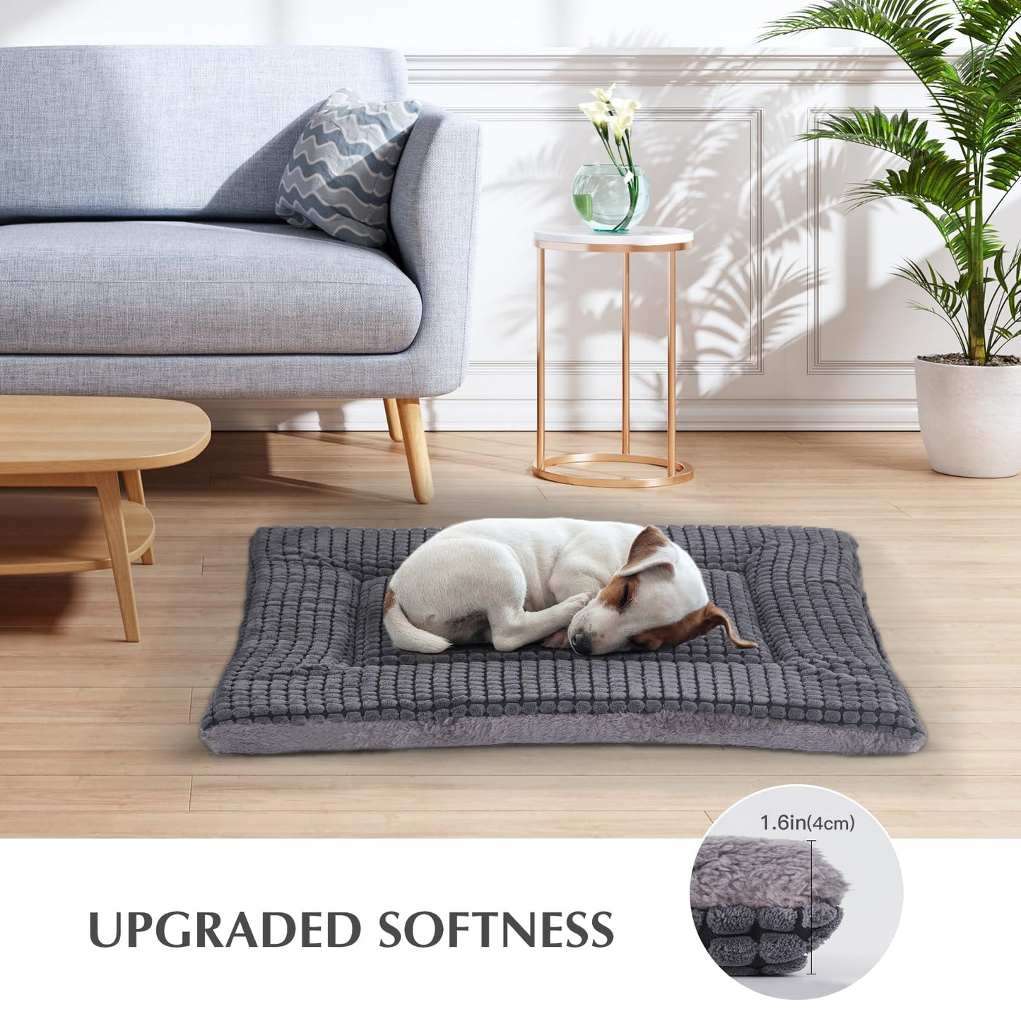BVAGSS Dog Bed Mat,Reversible Dog Crate Pad, Memory Foam Dog Beds, Soft Warm Pet Cushion for Small Medium Dogs, Washable Pet Sleeping Mattress Kennel Bed Pad XH079 (42''x28''x1.6'',Light Grey)