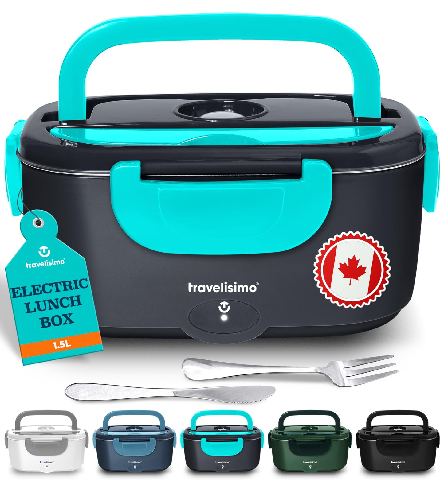 TRAVELISIMO Electric Lunch Box Food Heater, 100W 1.5L Heated Lunchbox 12V/24V/110V Heated Lunch Box for Men & Women, Stainless Steel Portable Food Warmer & Portable Microwave for Car/Truck/Office