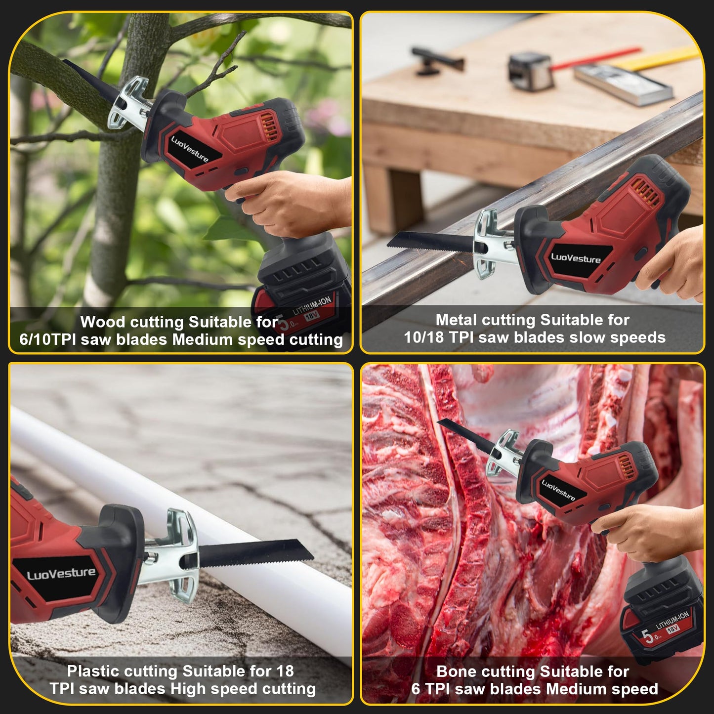 Cordless Reciprocating Saw for Dewalt 20V Battery,Brushless Motor Power Sawzall,0-3500 SPM Variable Speed,Tool-Free Blade Change, 4 Saw Blade Potable Recipro kit for Wood/Metal/PVC Cuts - Tool Only