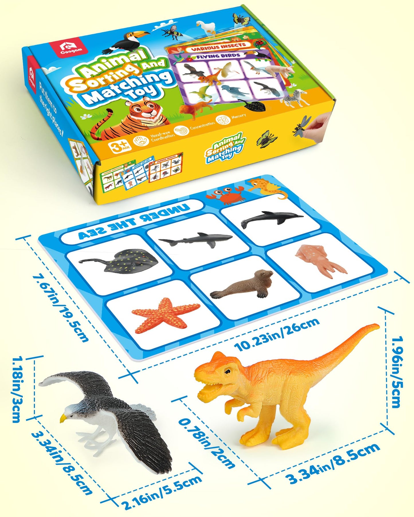 Coogam Sorting Toys for Toddles, Animals Figures Dinosaurs Birds Insects Cognition Matching Game Playset, Fine Motor Learning Activities Educational Toy Gift for 3 4 5 Year Old Kid