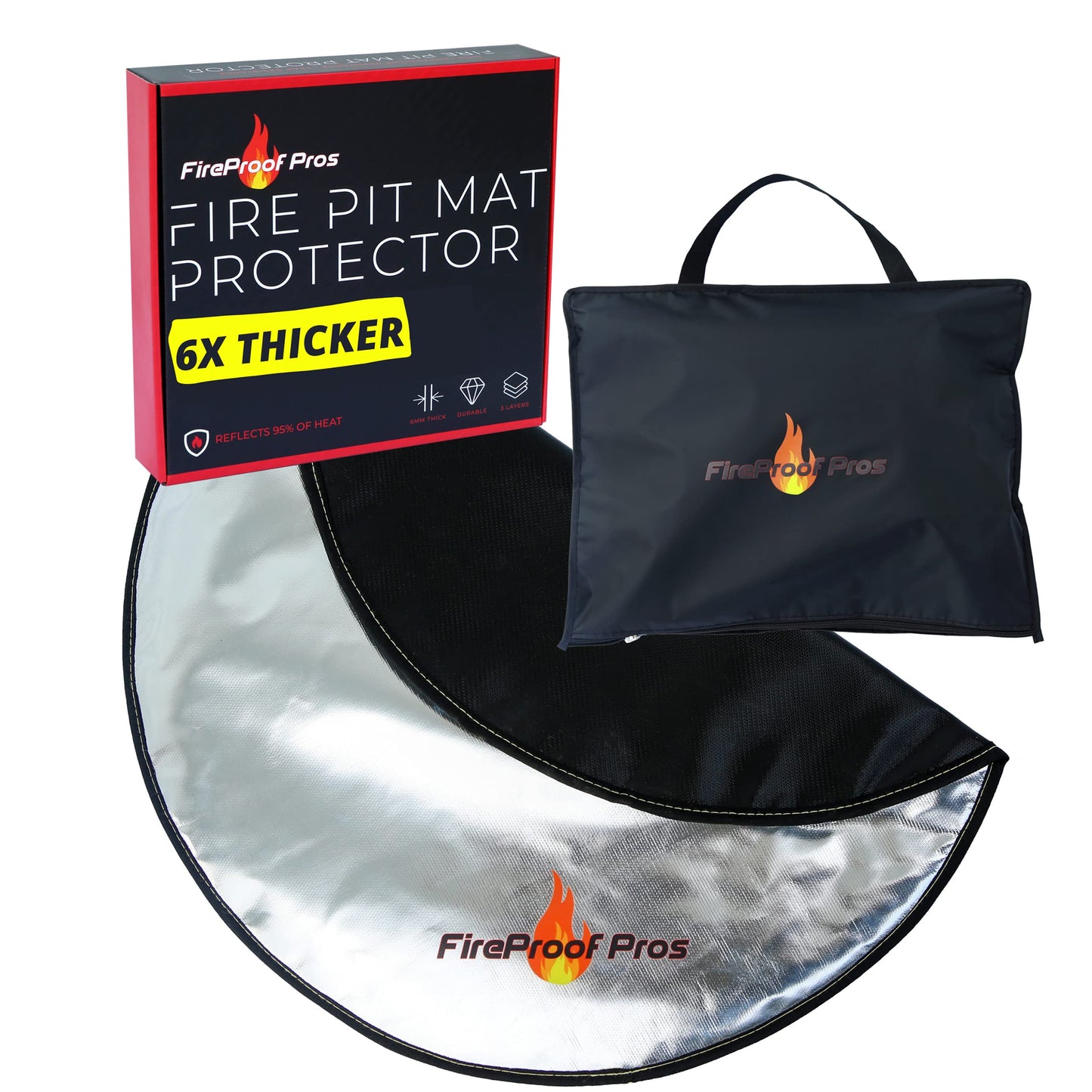 FireProof Pros 36" Fire Pit Mat for Deck, Patio, Grass and Concrete. Heat Resistant Fireproof Mat/Ember Mat. Triple Layer Fire Pit Pad, Thick Firepit Protector, BBQ Mat for Large Fire Pit.