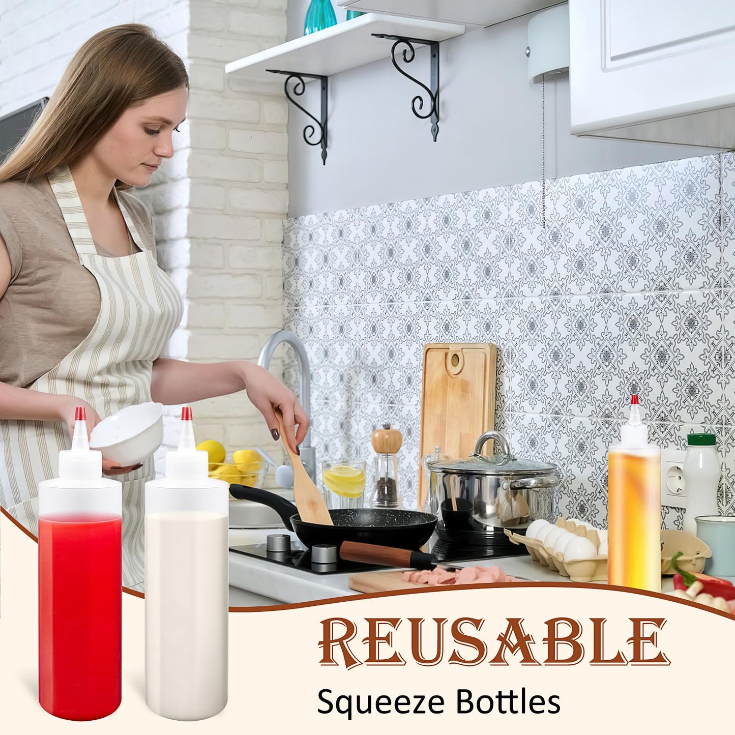 16 oz Plastic Squeeze Bottles,30 Pack Condiment Squeeze Bottles for Liquids, Refillable Squirt Bottle with Red Top Cap for Ketchup, BBQ, Sauces, Syrup, Dressings, Arts and Crafts