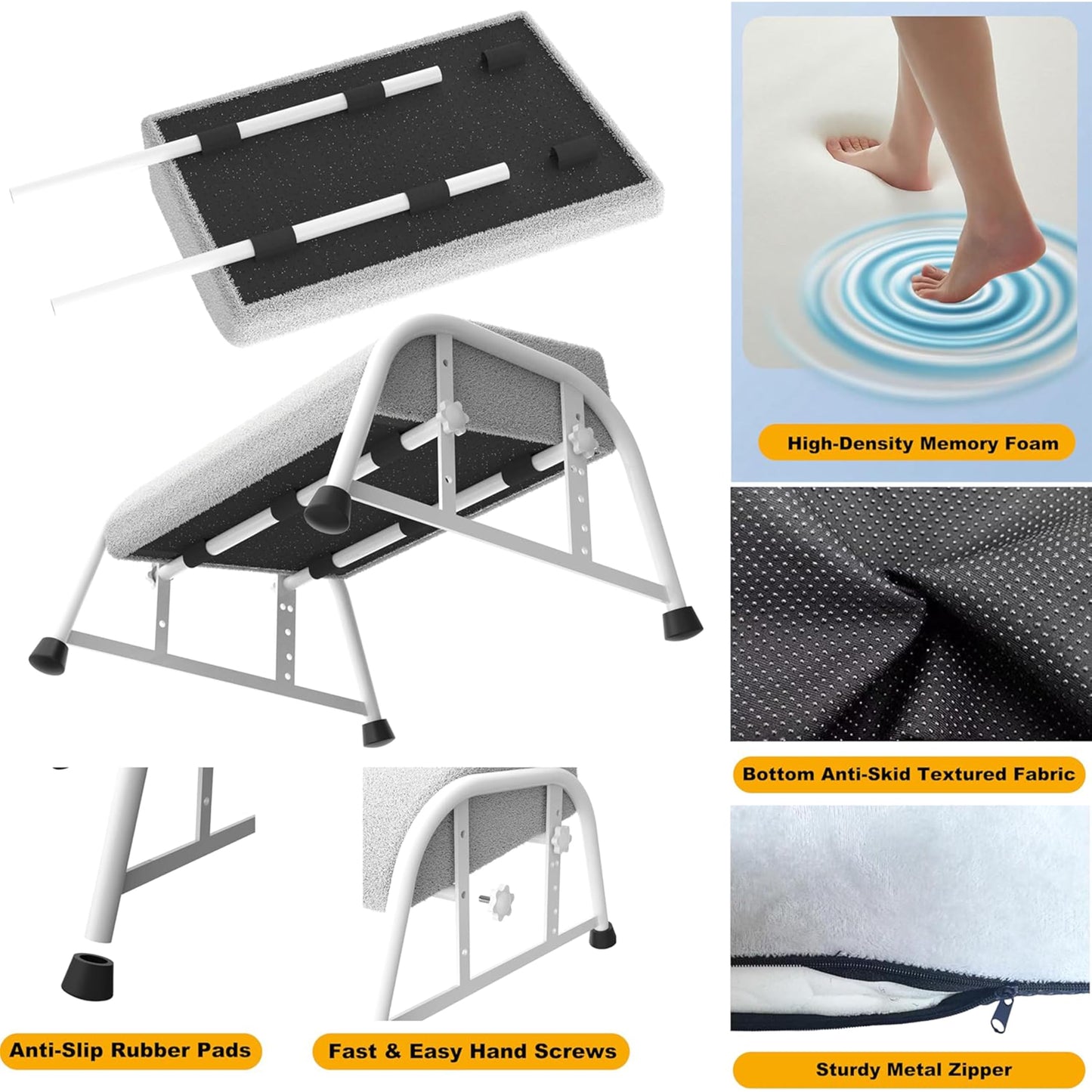 Flixorate Foot Rest for Under Desk at Work, 10-Level Height Adjustable Ergonomic Foot Stool with Removable Soft Memory Foam Pad, Office & Gaming Desk Accessories for Leg Support（White)