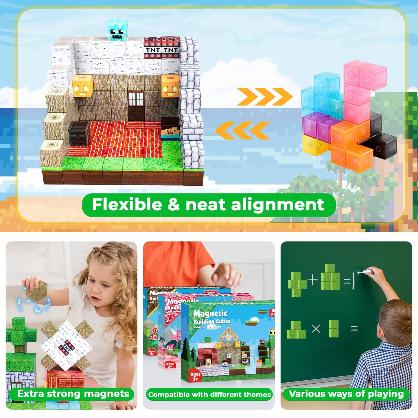 ToyUnited 150PCS Magnetic Blocks - Magnetic Building Cubes Magnetic Tiles Stacking, STEM Montessori Sensory Toys for Toddlers Kids Aged 3 4 5 6 7 8 9 10 11 12 Year Old Boys Girls Gifts
