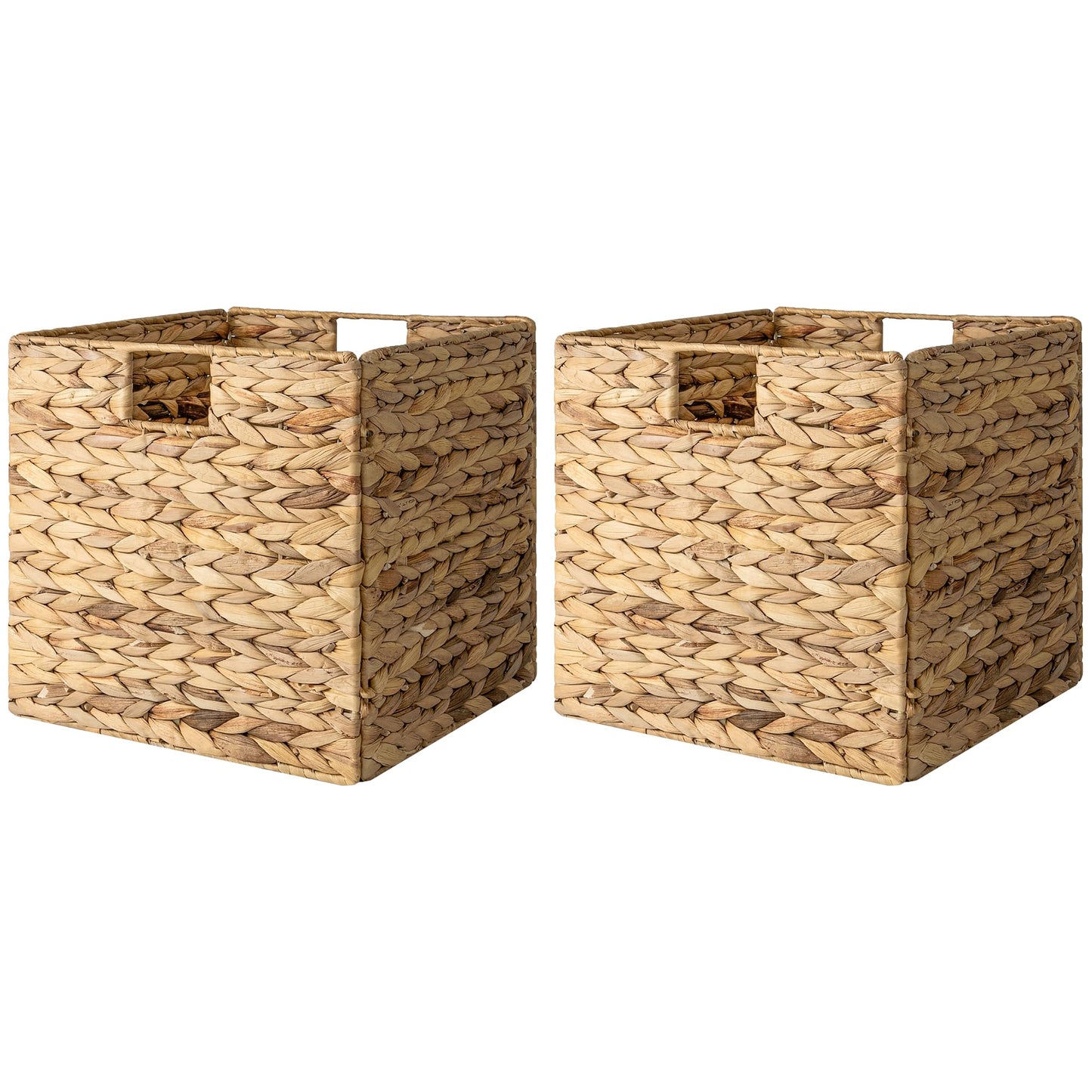 StorageWorks Wicker Storage Baskets, Basket Storage Organization for Pantry, Water Hyacinth Baskets with Lining for Shelves, Handwoven Rectangle Cube Bin, Panier Osier Rangement, Large, 2-Pack
