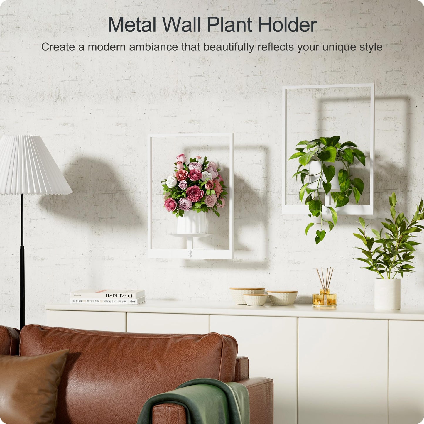 BUTUNITA White Metal Wall Plant Holder - 3-Pack Wall Mounted Plant Stands and Hanging Holders for Indoor Planter and Flower Pot -Rectangle Decor Shelf for Plant Storage (Pot Not Included)