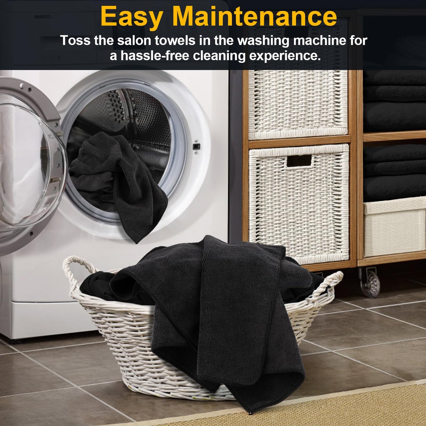 UNIMADE Salon Towels 24 Pack, Microfiber Barber Towels Bulk, (16x29 inches) Hair-Drying Cloth Super Soft Black Hand Cloth for Gym, Bath, Spa Use and Home Beauty Care(Not Bleach Proof)