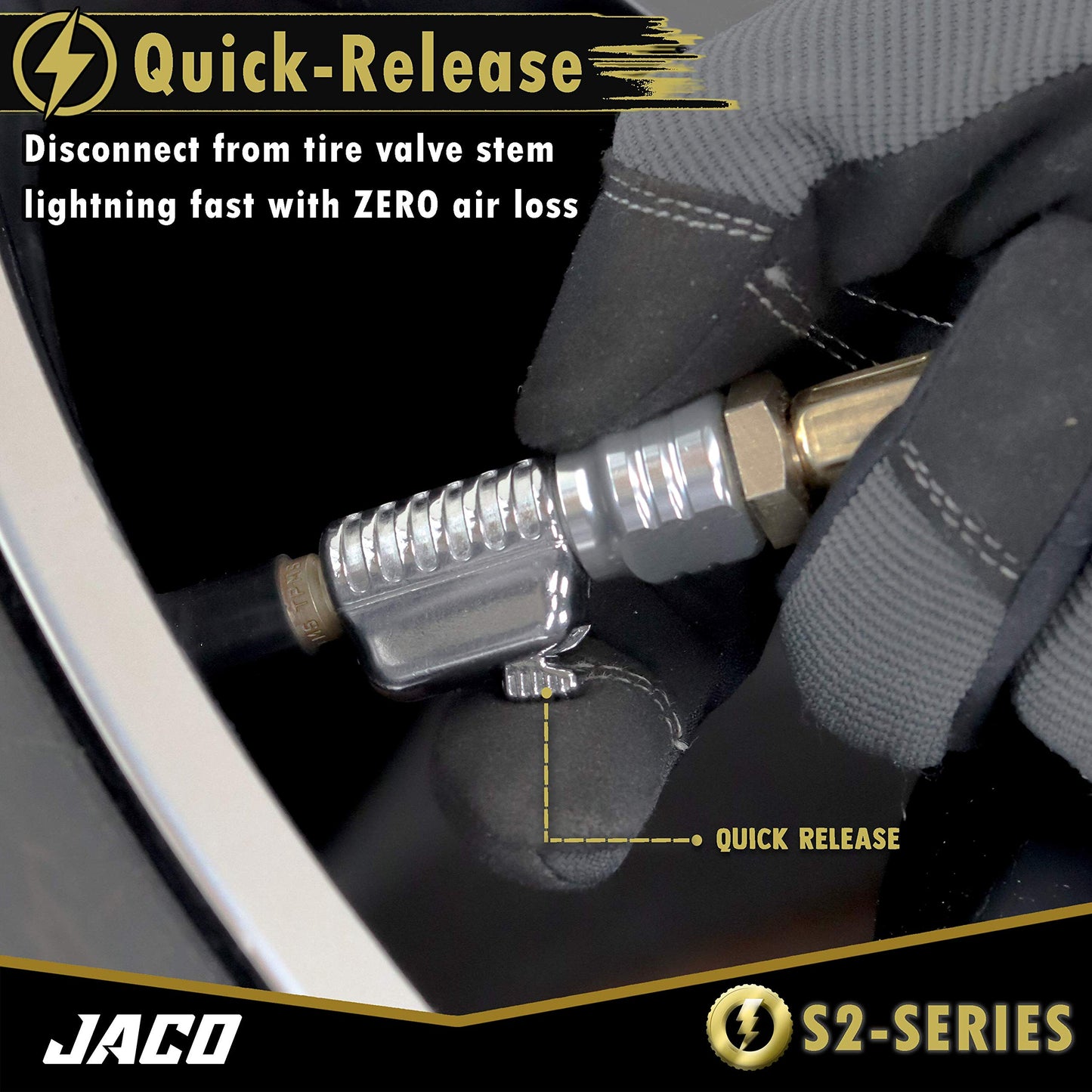 JACO Lightning S2 Quick-Connect Tire Air Chuck - 1/4" F-NPT (Open Flow) (2-Pack)