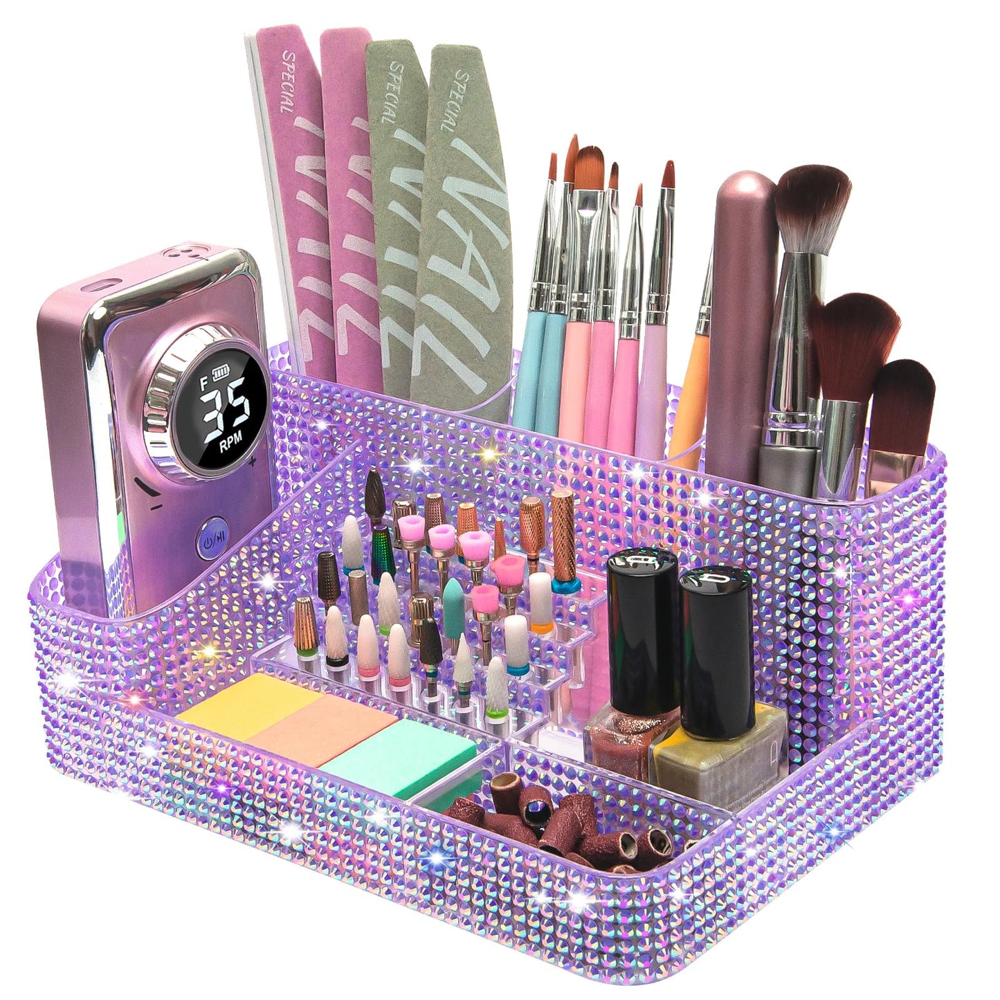 CGBE Nail Drill Holder, 28 Holes Drill Bit Holder for Nails, Professional Nail Tool Organizer, Nail Desk Organizer for Nail Tech, Nail Salon DIY Use - Diamond Purple (Not Including Nail Drill Set)