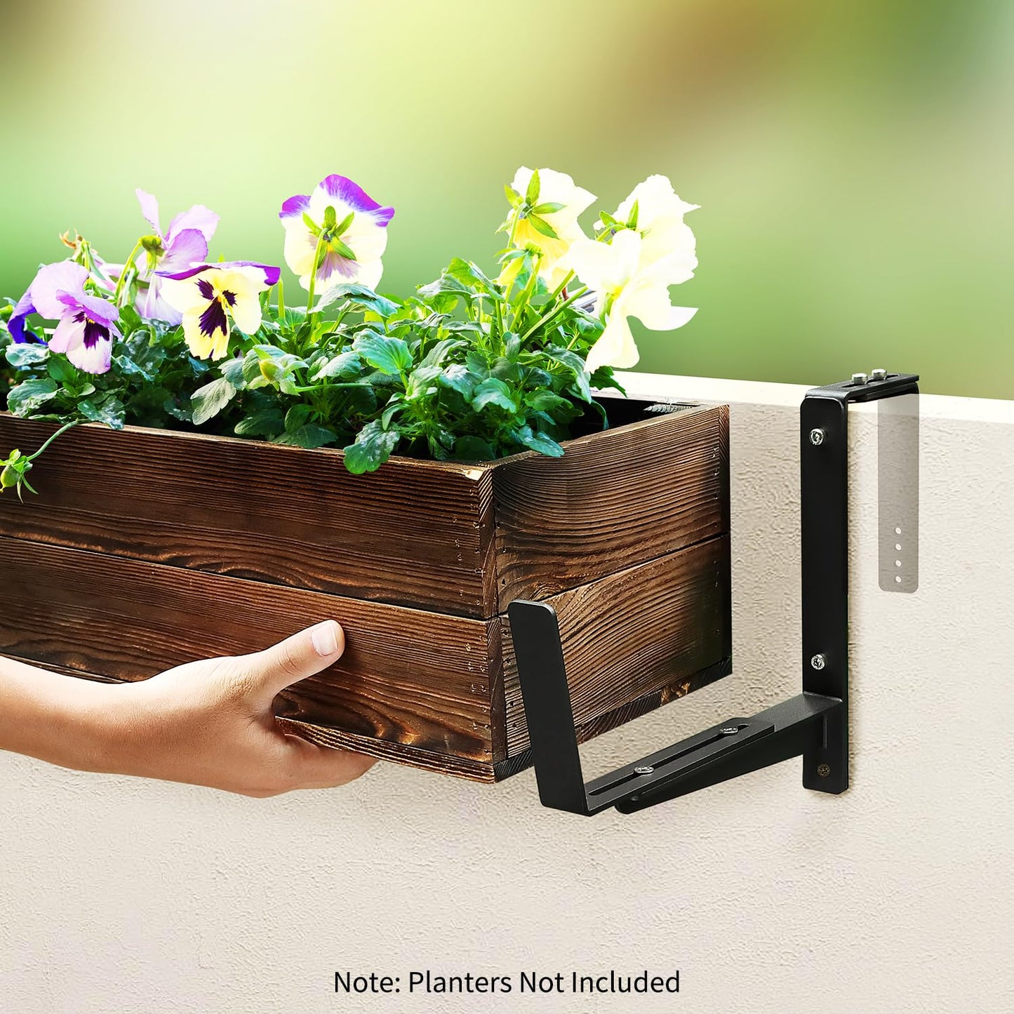 Window Box Brackets, Adjustable Planter Box Brackets, Heavy Duty Iron Flower Box Brackets for Railings, with Enhanced Bottom Support - Perfect for Balconies, Fences, and Gardens (6 Pack)