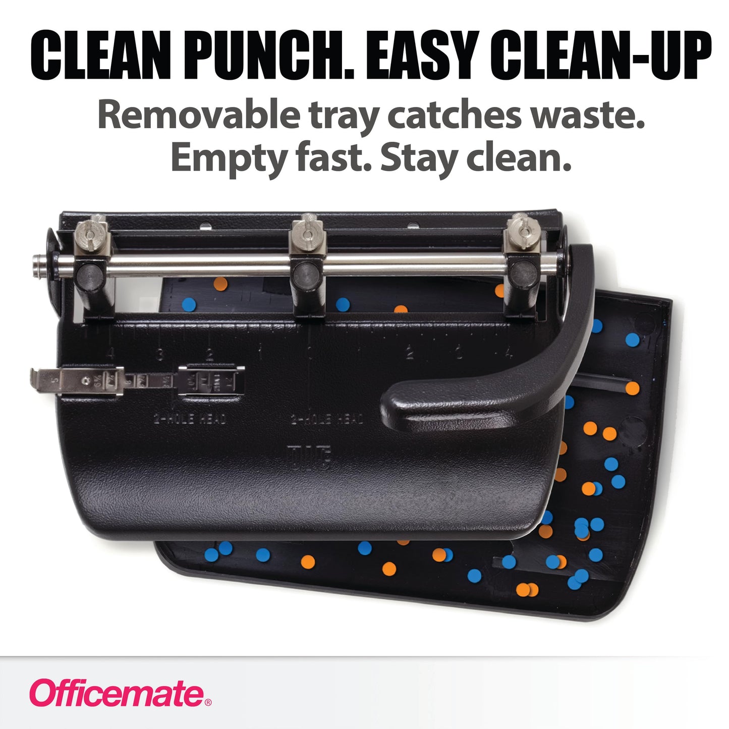 Officemate Heavy Duty Adjustable 2-3 Hole Punch with Lever Handle, 32-Sheet Capacity, Black (90078)