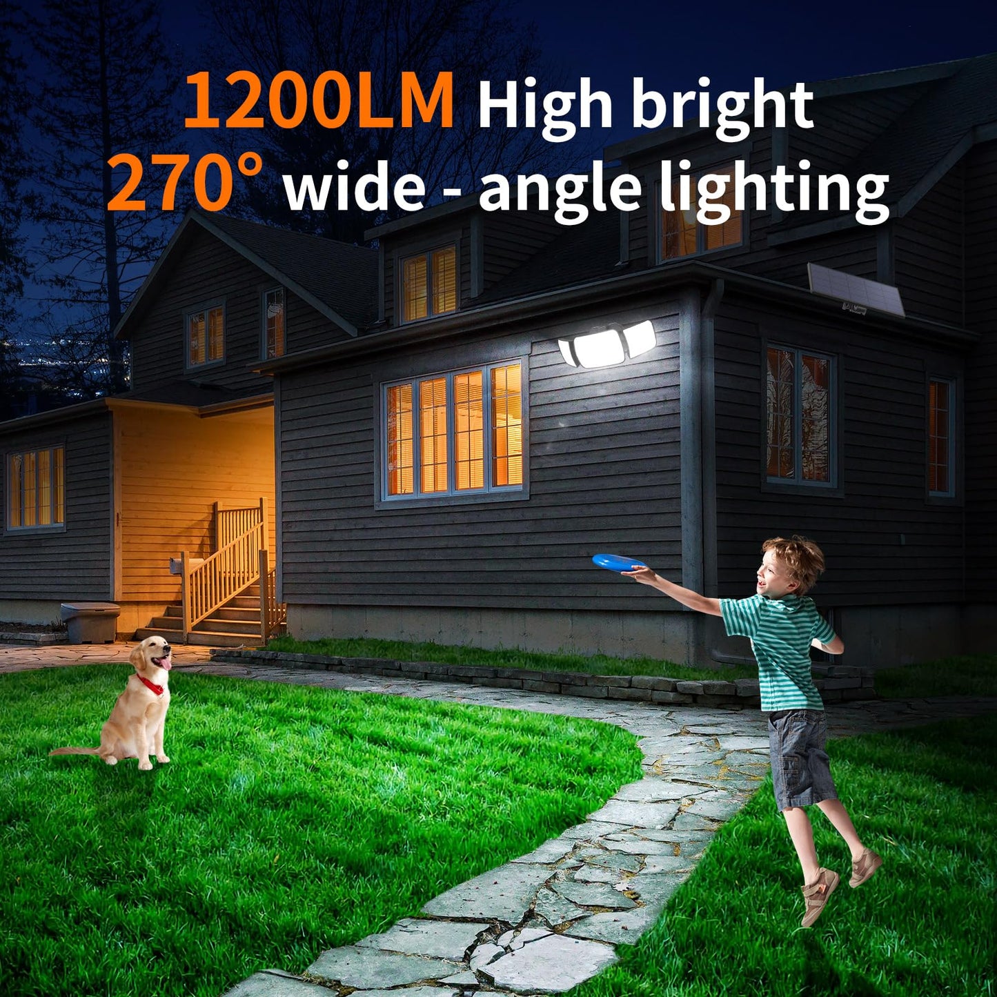 Intelamp Solar Motion Sensor Lights Outdoor, Split Design 2-Pack LED Security Flood Light, 6000mAh 1200LM Dual PIR Remote, IP65 Waterproof, Adjustable Solar Wall Light for Garage Yard Driveway Patio