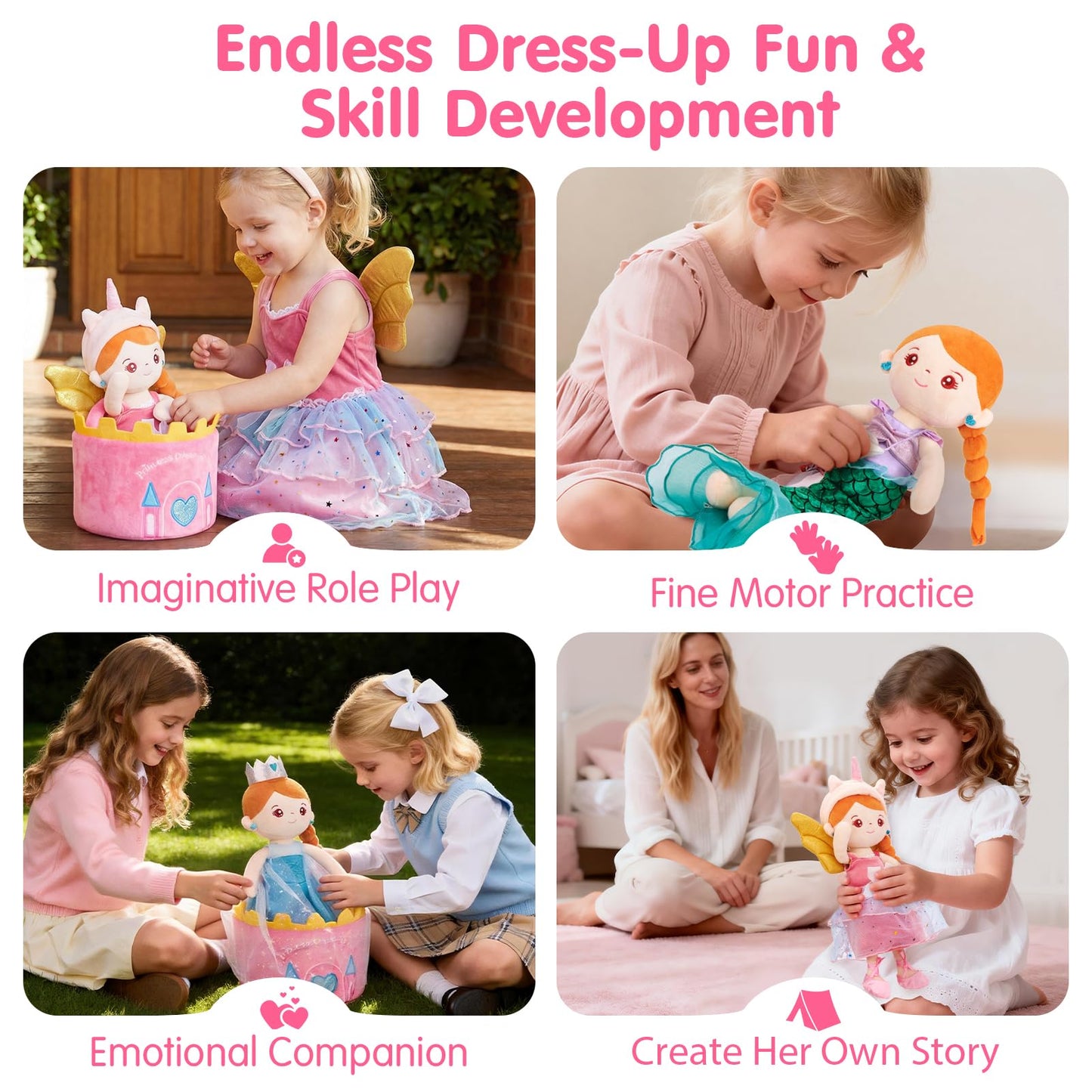 hahaland Dress Up Doll Playsets - Princess Mermaid Unicorns Toys for Girls Age 4-6, Plush Doll with 3 Outfits and Carry Bag, Fairy Ballerina Toys 4 Year Old Girl Birthday Gifts Easter Basket Stuffers