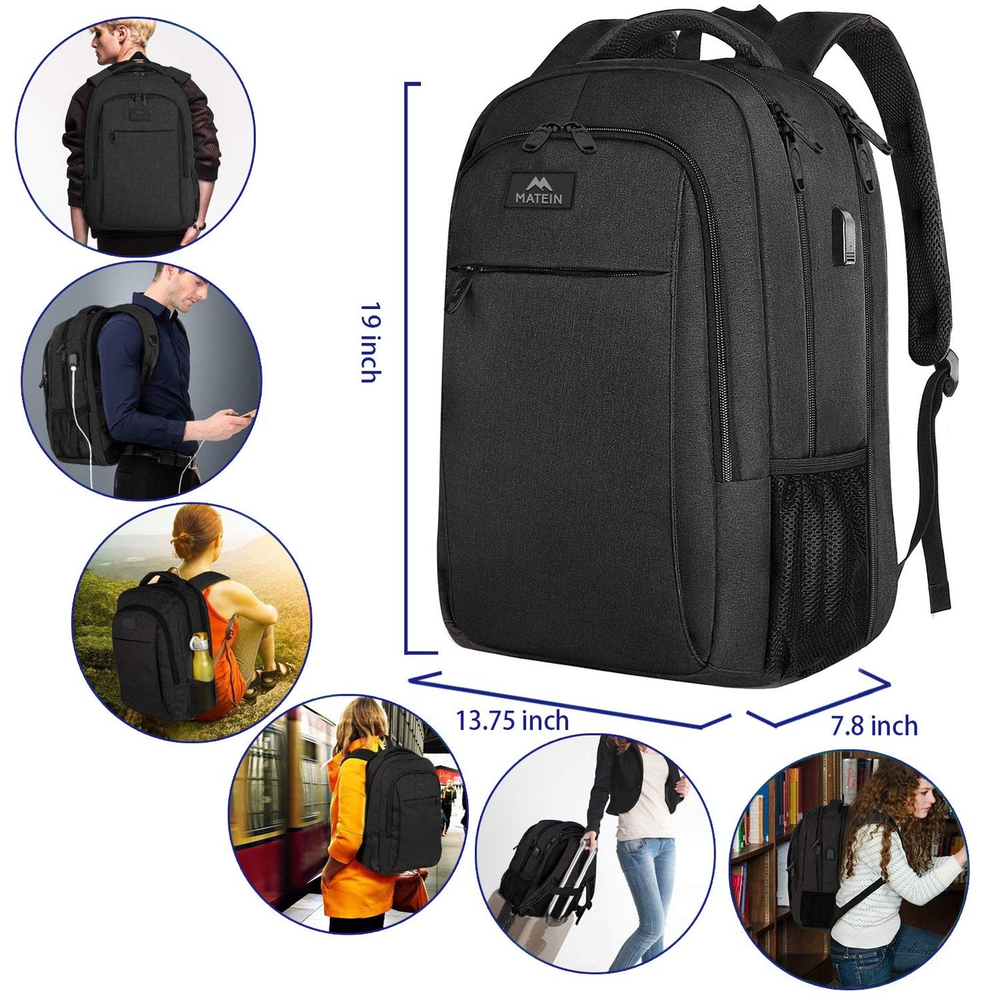 MATEIN Extra Large Backpack, 17 Inch Travel Laptop Backpack with USB Charging Port, Anti Theft TSA Friendly Business Work College Computer Backpack for Men Women, Black
