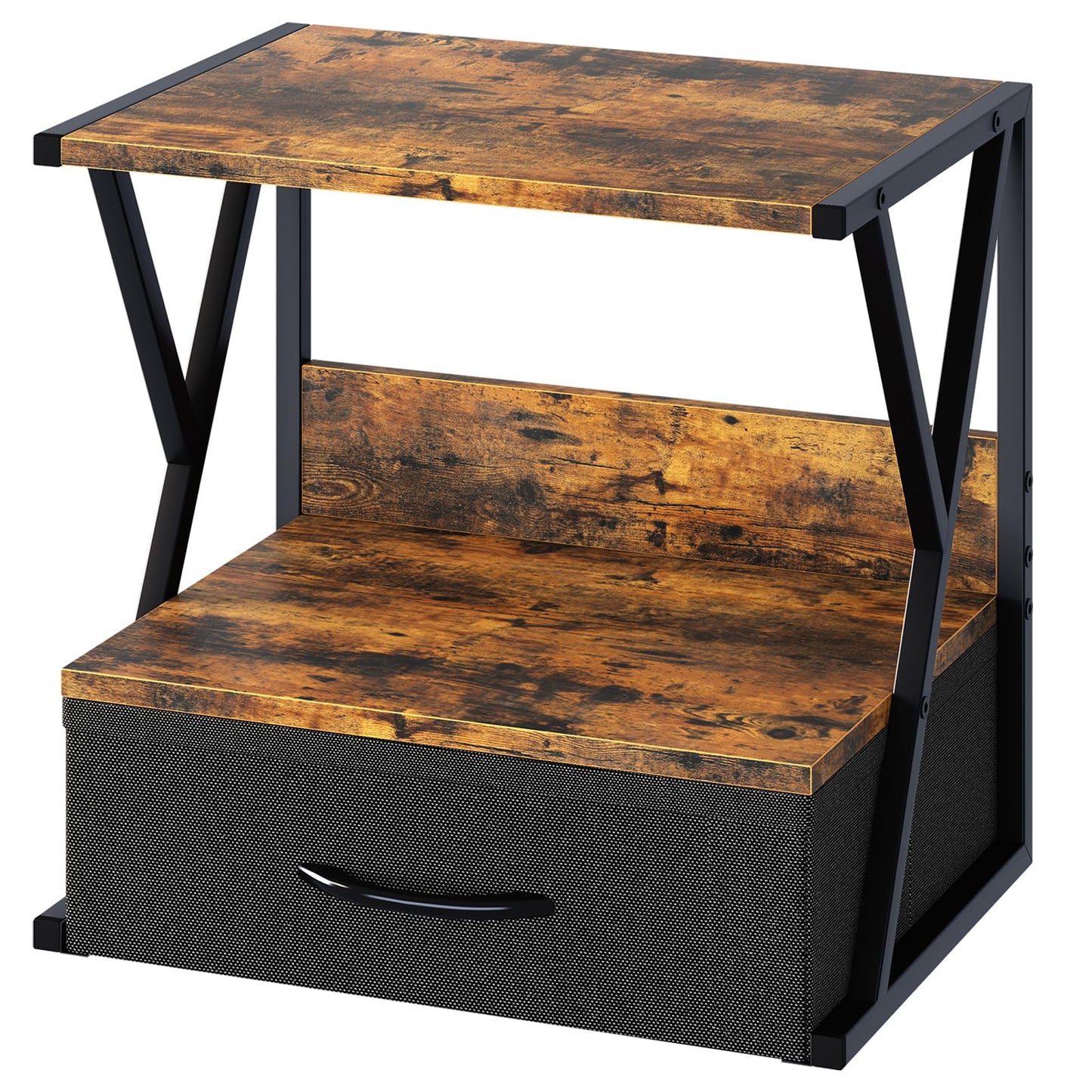 aboxoo Printer Stand for Desk with Storage Drawer, 2 Tier Desktop Or Under Desk Shelf, Multi-Purpose Desks Organizer for Home Office, fit Fax Machine/3D Printer/Scanner, Rustic Brown