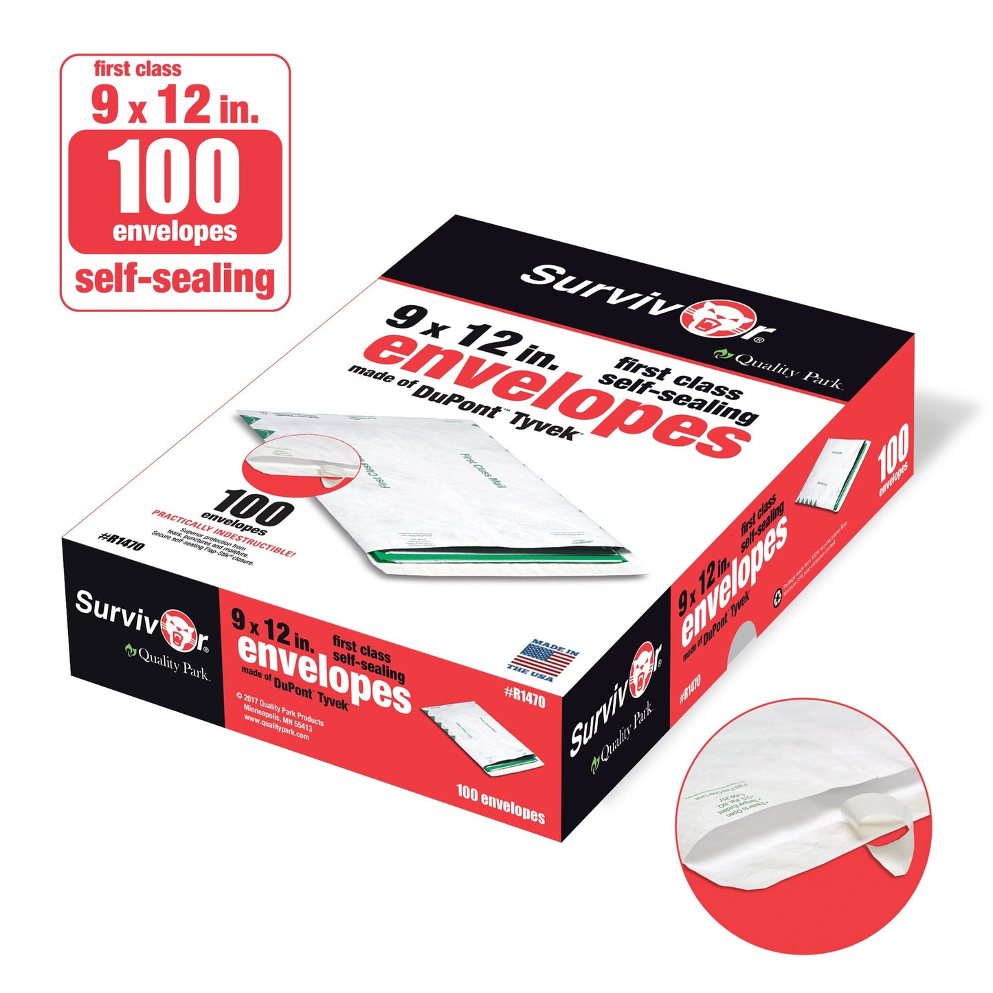 Quality Park Tyvek Open End First-Class 9 X 12 Inch White Envelopes 100 Count (R1470)