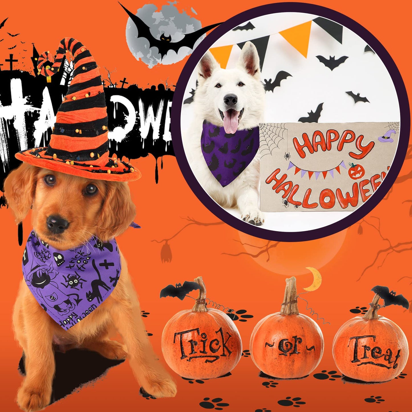 Xuniea 50 Pack Halloween Dog Bandanas Large Dog Bib Scarf Pet Bandana Handkerchief Accessories for Medium Small Puppy Outfit Halloween Festival Birthday Party Supply(Null)
