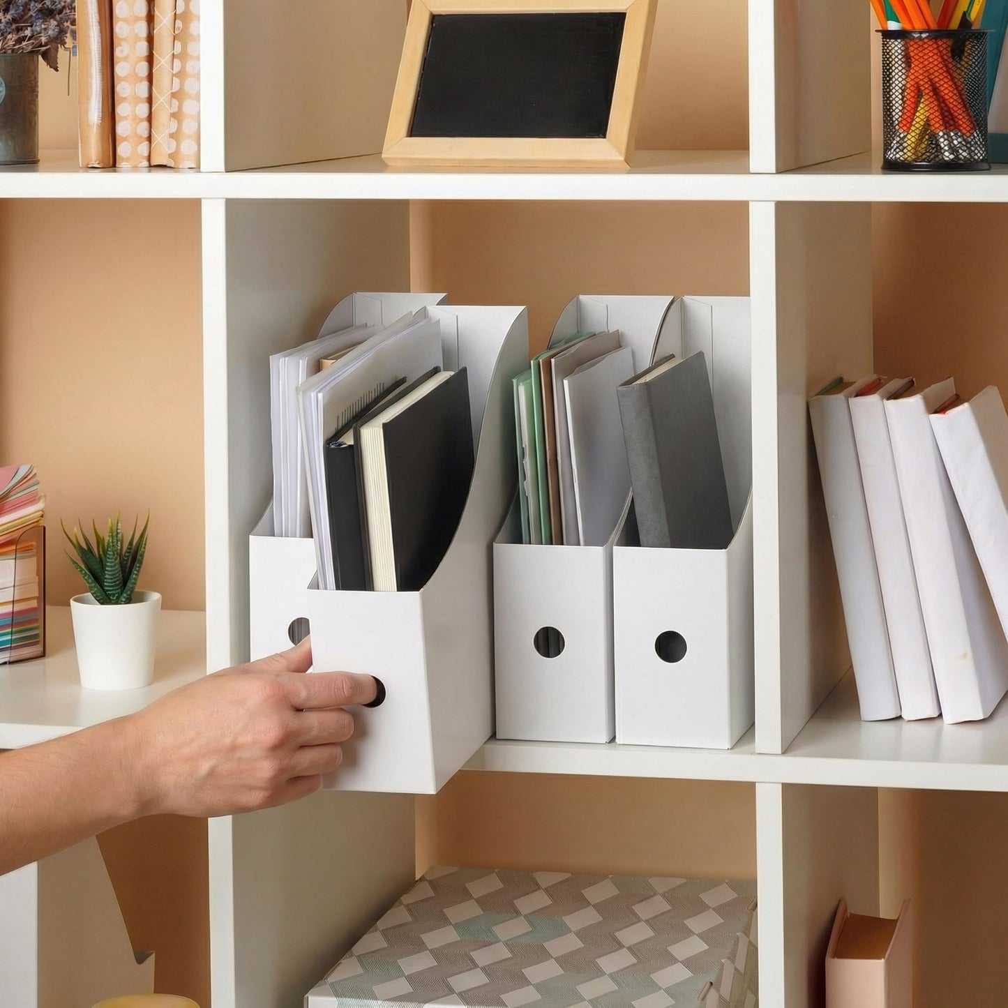 Simple Houseware Magazine File Holder Organizer Box, Black and White, 12 Packs