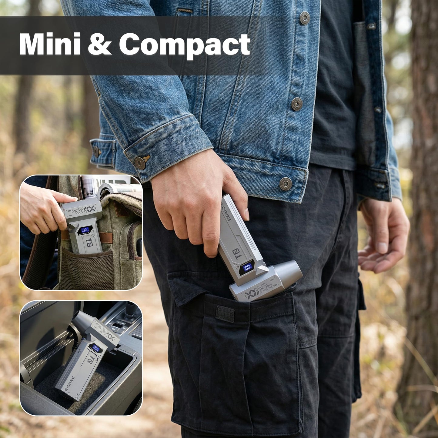 Ryebme Mini Silver-Grey Turbo Jet Blower Powerful Handheld Car Snow Blower Electric Dust Removal Compact Air Duster for Electronics and Vehicle Vents