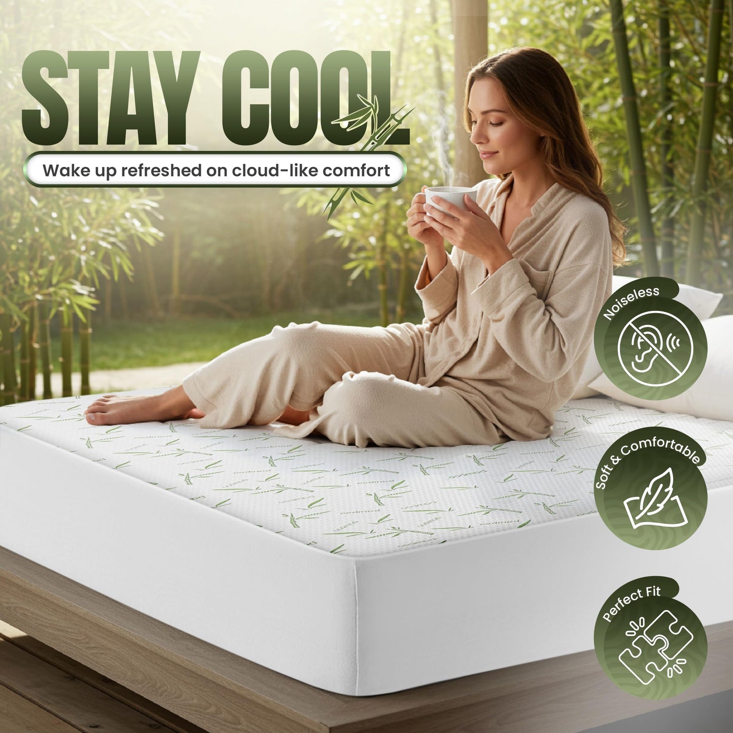 Utopia Bedding Waterproof Mattress Protector King Size, Bamboo Viscose Mattress Cover 200 GSM, Fits 17 Inches Deep, Breathable, Fitted Style with Stretchable Pockets
