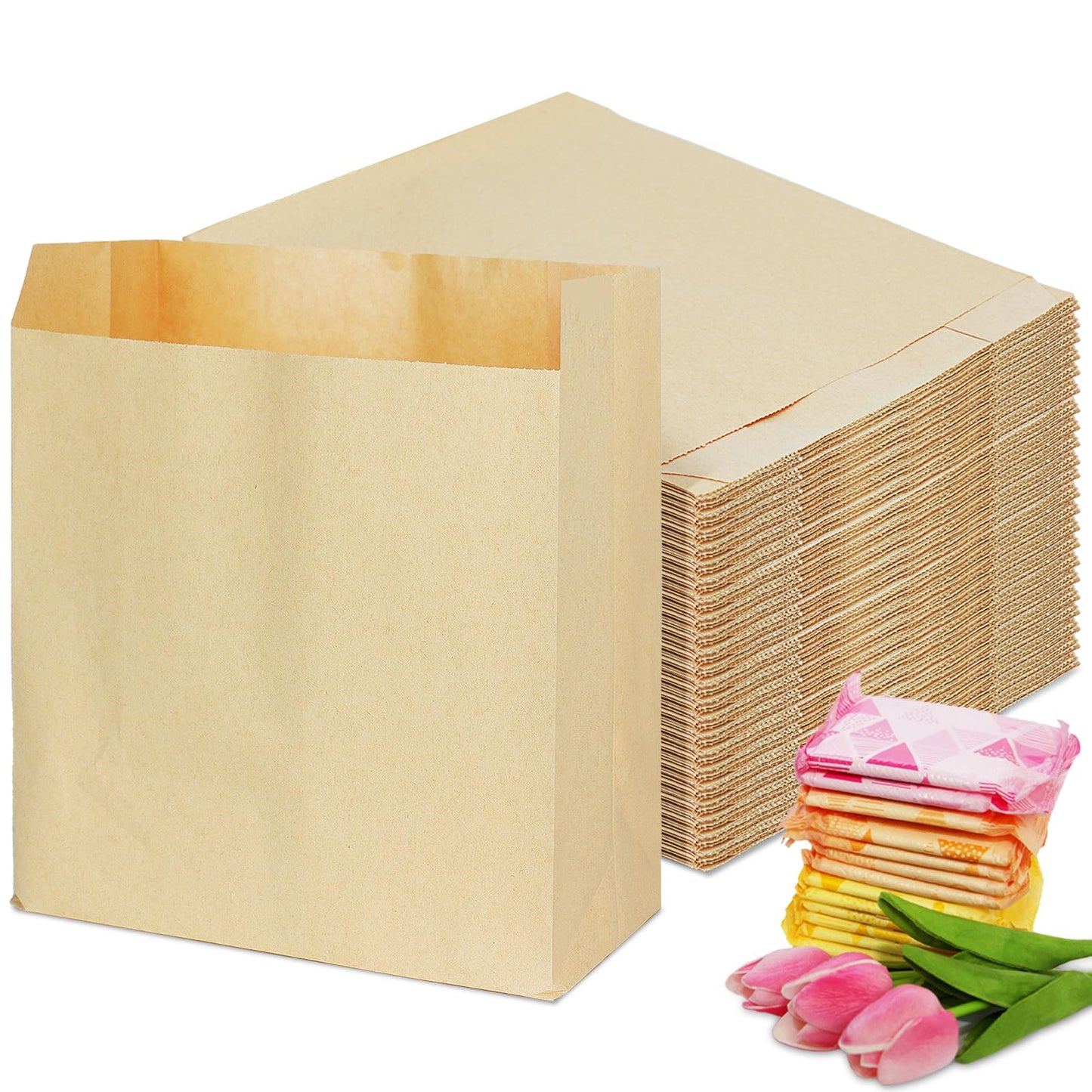 500 Pcs Waxed Sanitary Napkin Disposal Bags 7.5'' x 9.8'' x 3.5'' Kraft Feminine Hygiene Liner Bag Paper Bags for Commercial Business Personal Restroom Bathroom Janitorial Dispenser