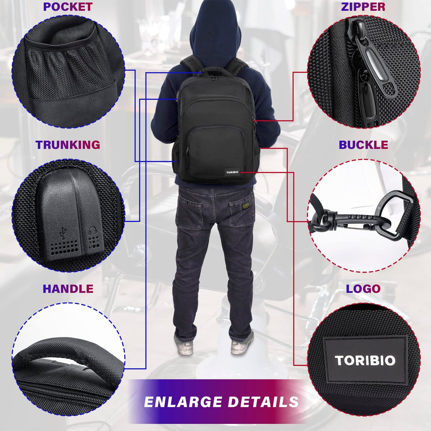 Barber Tool Bag, Large Capacity Barber Backpack Organizer Bags for Clippers and Hair Cutting Tools, Black Pro Hairdressing Backpacks Toiletry Travel Bag for Barber Tools Storage Travel Barber Case