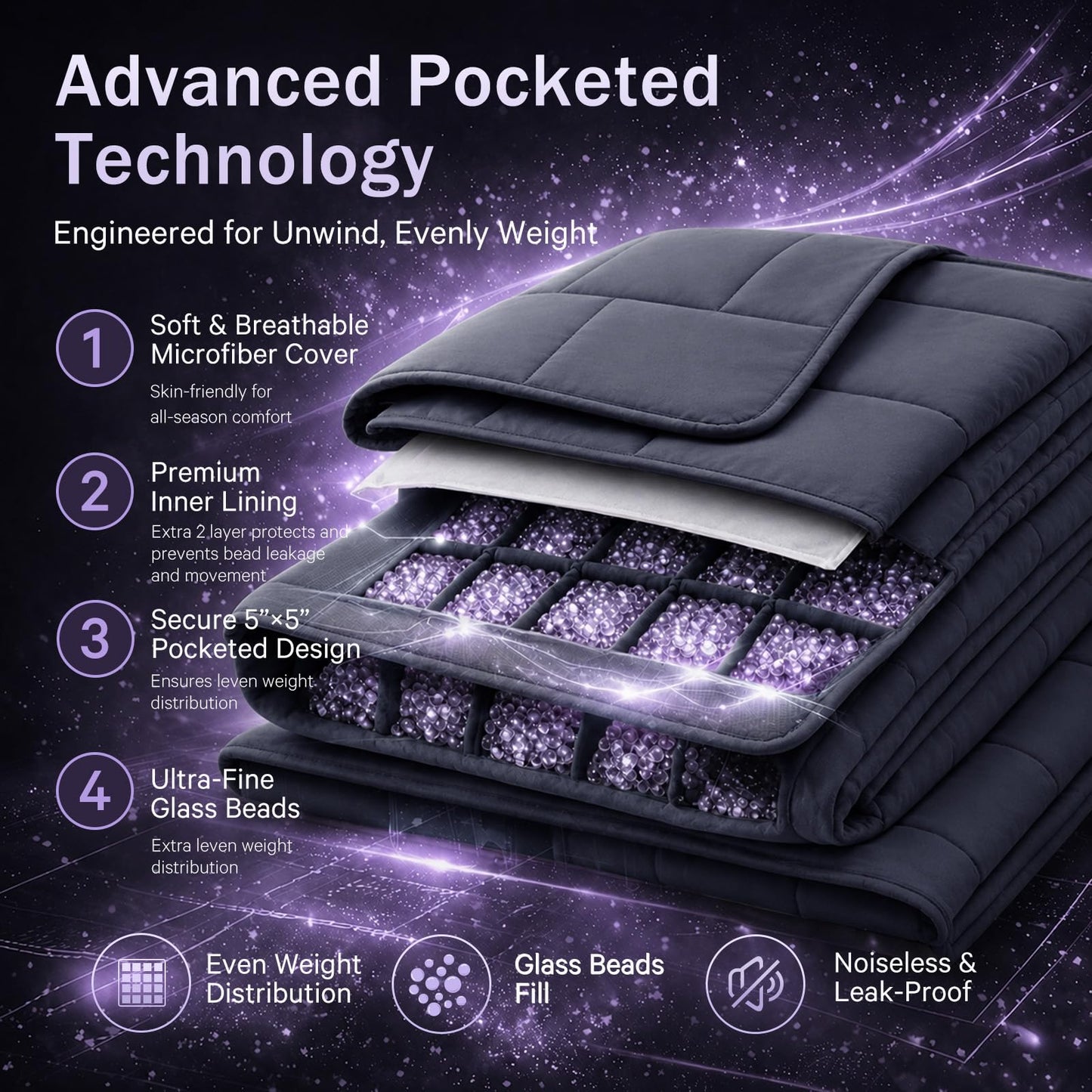BETU Weighted Blanket Twin (20lbs, 48"x72") Charcoal Cooling Heavy Blanket for Adult 180-220lbs with Premium Glass Beads - Soft Thick Big Blankets for All-Season Sleeping Comfort Breathable