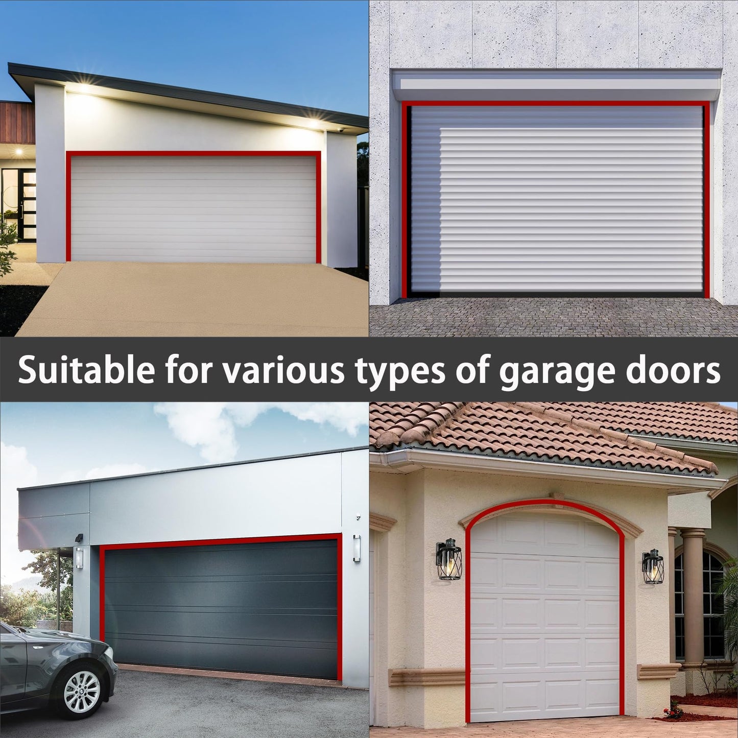 Gaahing Garage Door Top and Sides Seal Strip, Universal Weather Stripping, Self-Adhesive Weatherproofing Molding Trim with 40 Sets of Screws (Black, 10m)
