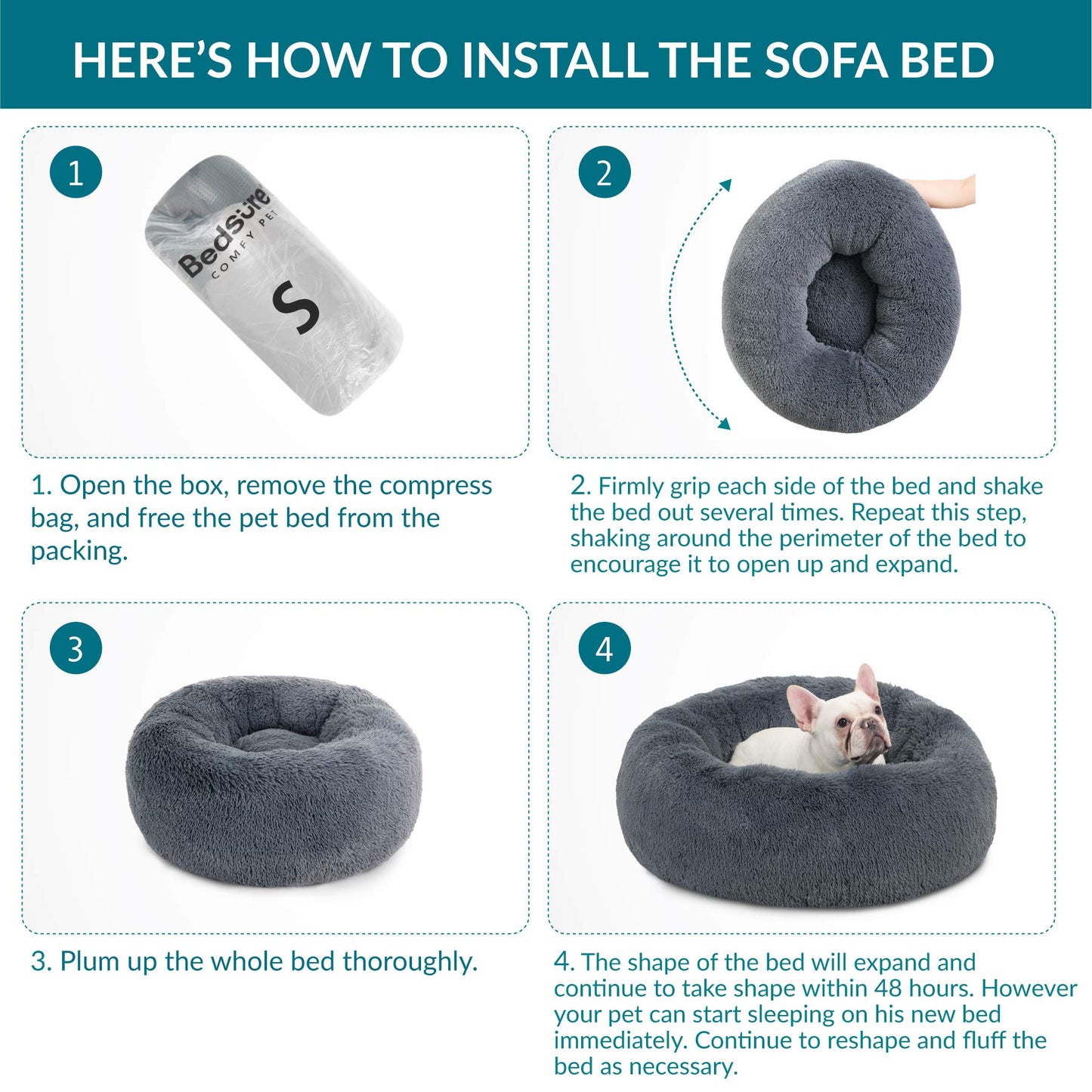 Bedsure Small Dog Bed Washable - Self Calming Dog Beds - 23 inches Fluffy Donut Cuddler for Small Deep Sleep Cat up to 25lbs - Indoor Round Dog Bed – Grey