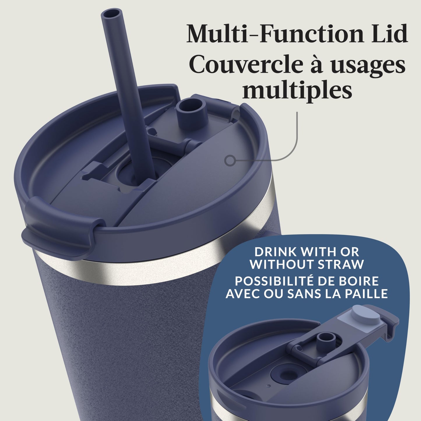 Contigo Streeterville Tumbler Giftset, 40 oz (1.18 L), Insulated Stainless Steel Water Bottle with Straw, Lid and Handle, Glacier & Indigo, 2 Pack
