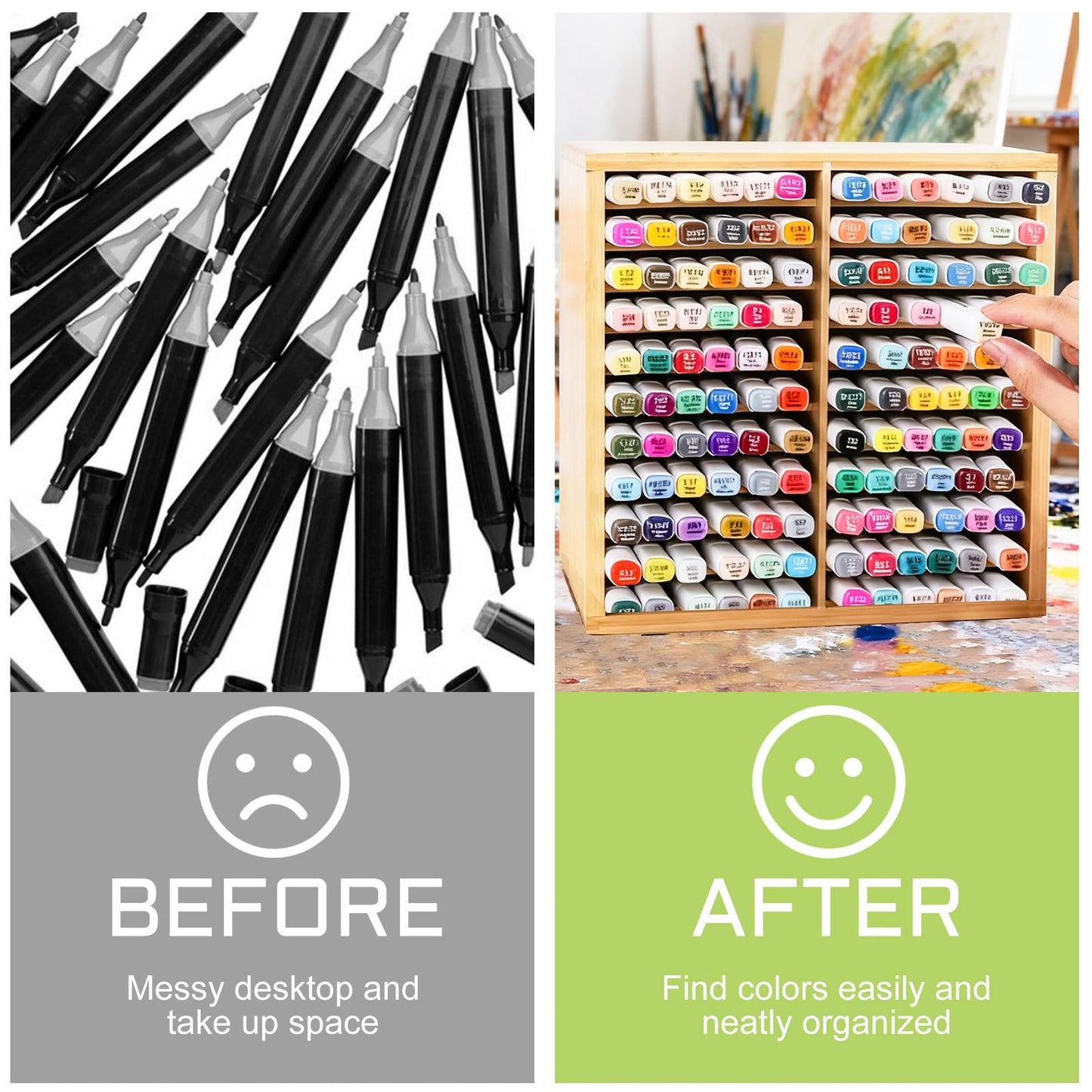 RHBLME Marker Organizer, 176 Capacity Markers Bamboo Pen Holder, 22 Compartments Art Supply Holder for Home Office Desk Classroom